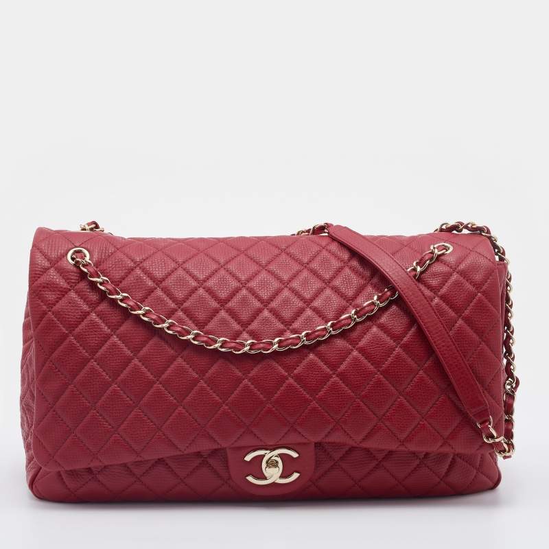 مملوكة مسبقًا Chanel Red Quilted Leather XXL Airline Classic Flap Bag