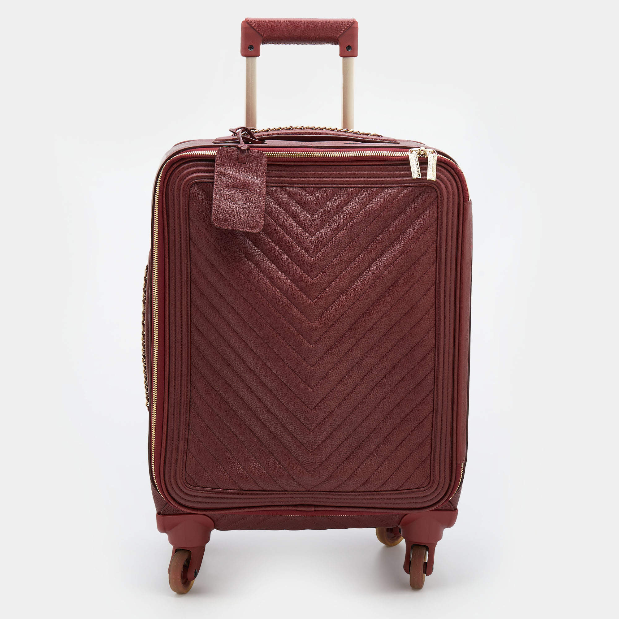 Chanel Burgundy Chevron Leather Coco Case Trolley