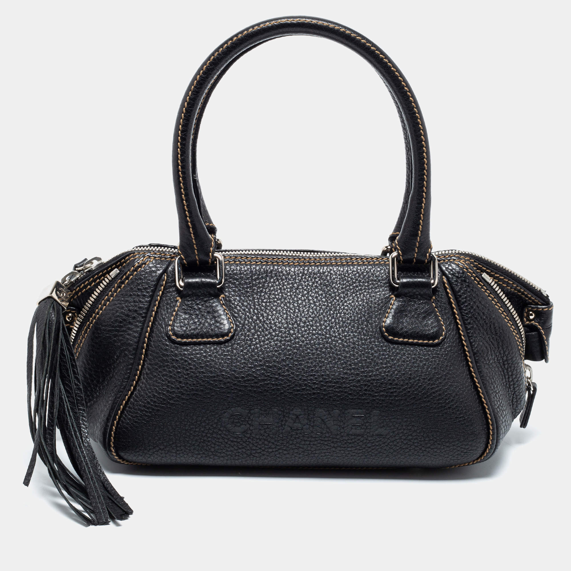 مملوكة مسبقًا Chanel Black Leather LAX Tassel Bowler Bag
