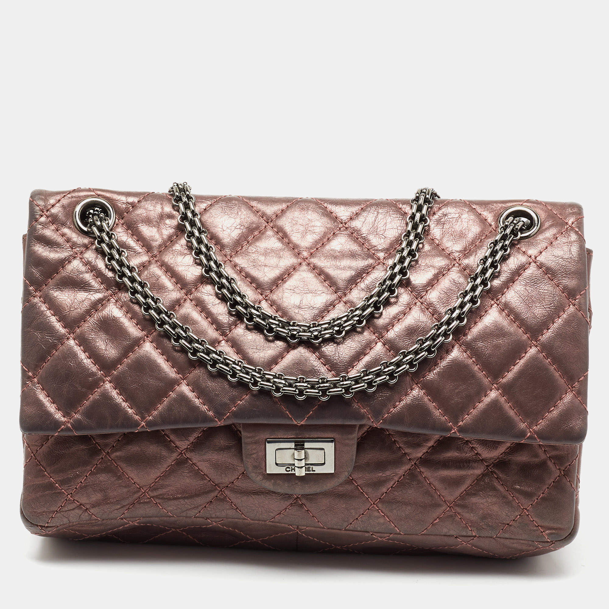 Pre Owned Chanel Metallic Plum Quilted Leather Reissue 2.55 Classic 226 Flap Bag