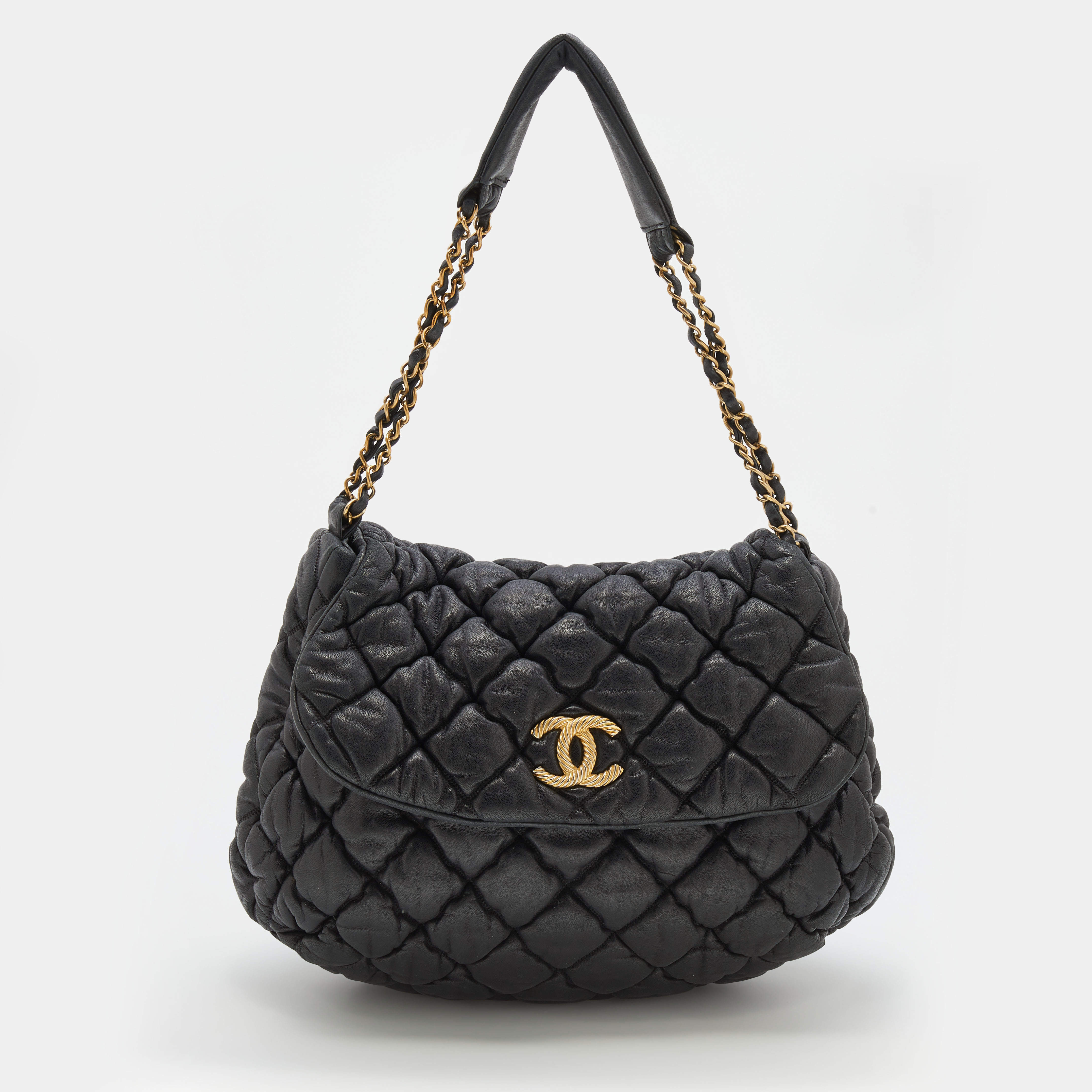 Chanel Black Quilted Leather Bubble Flap Bag