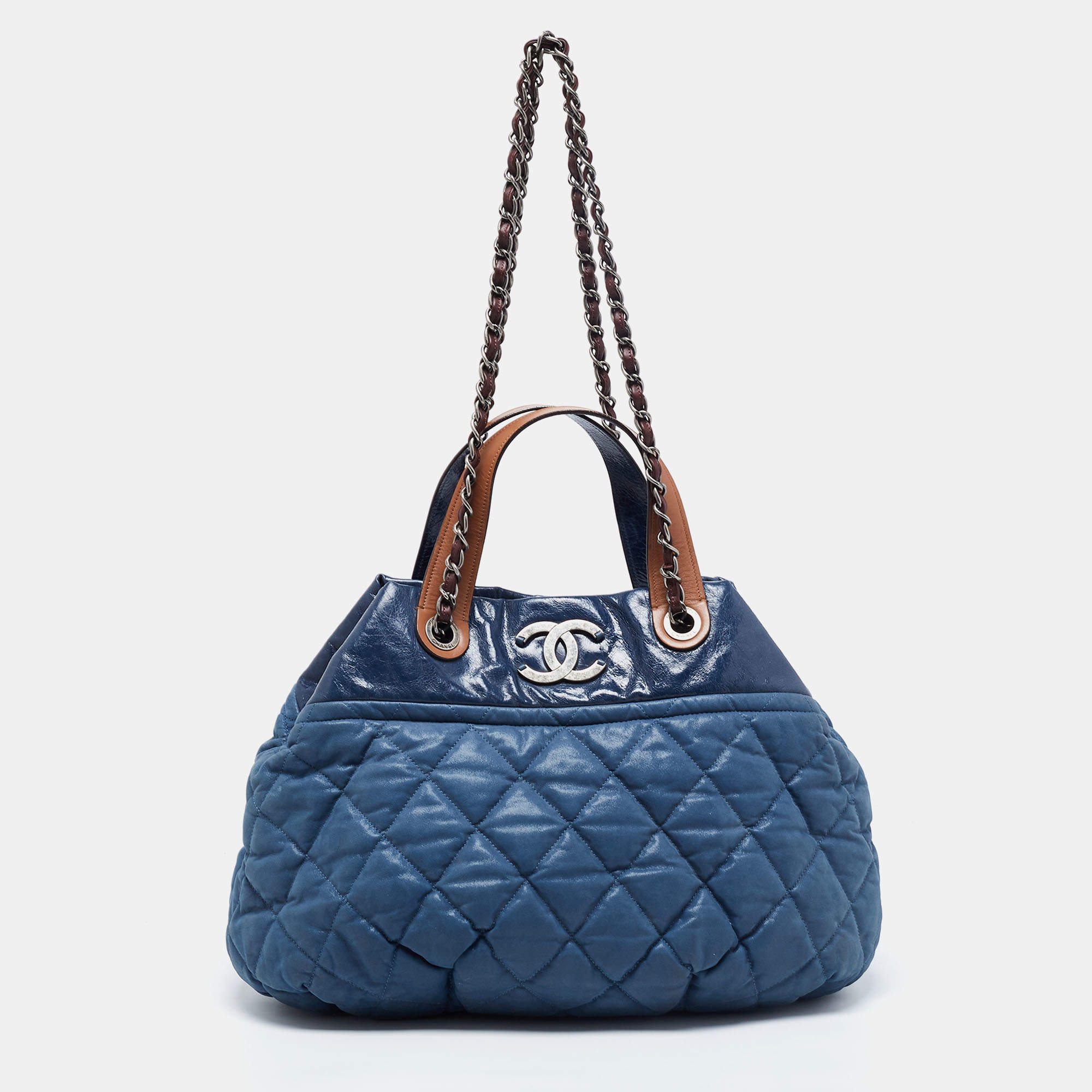 Pre Owned Chanel Blue Iridescent Quilted Leather Large In-the-Mix Shoulder Bag