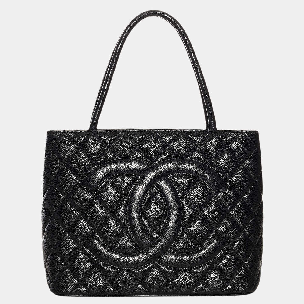 Pre Owned Chanel Black Medallion Caviar Leather Tote Bag