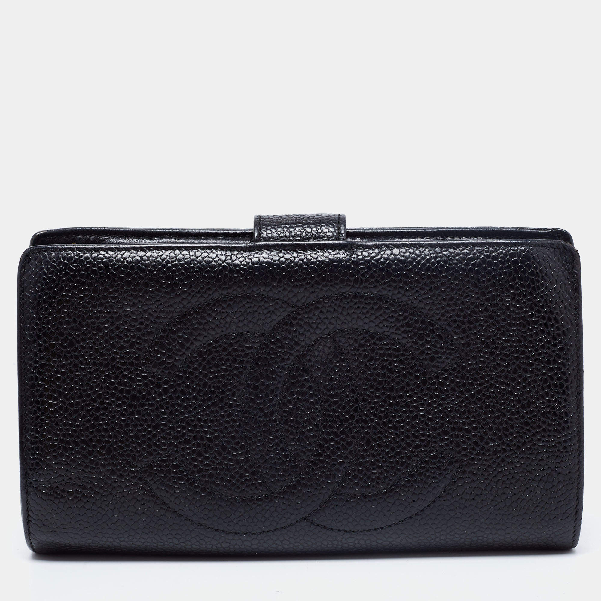 مملوكة مسبقًا Chanel Black Caviar Leather Vintage Timeless CC French Wallet