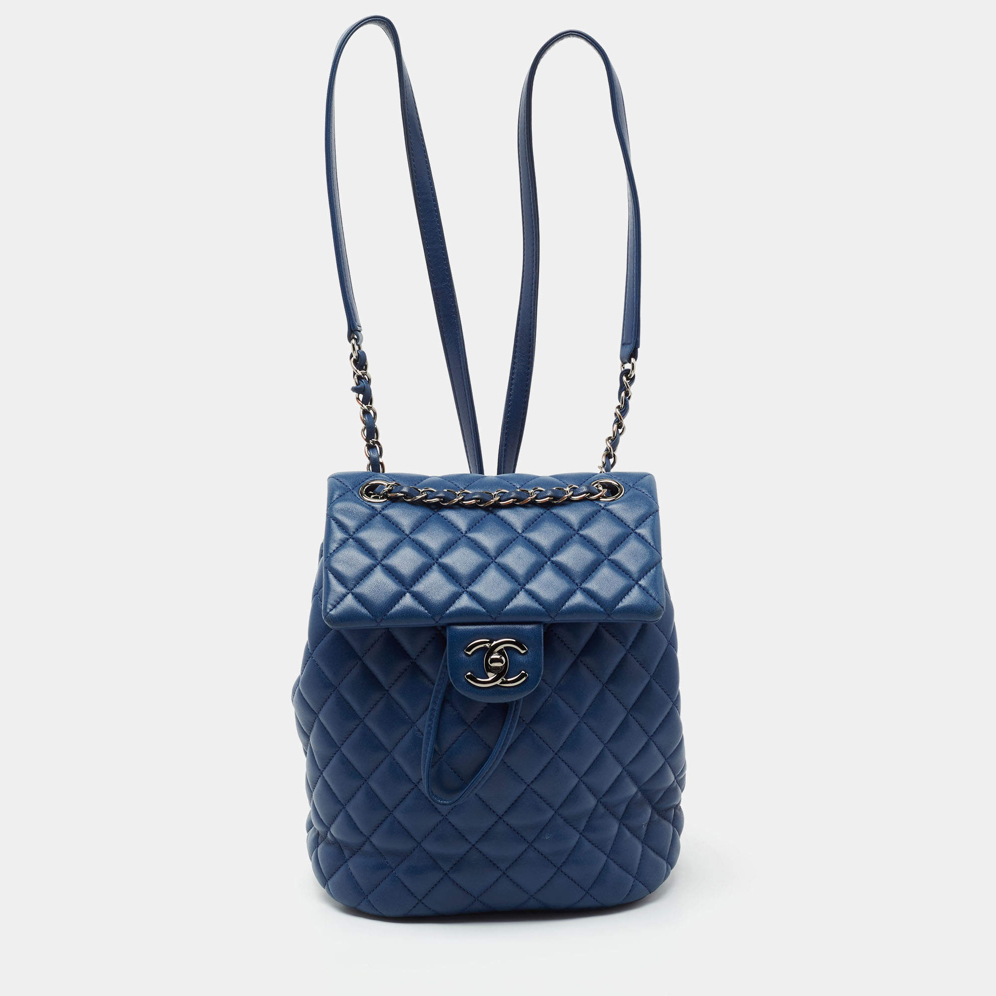 Pre Owned Chanel Blue Quilted Leather Small Urban Spirit Backpack