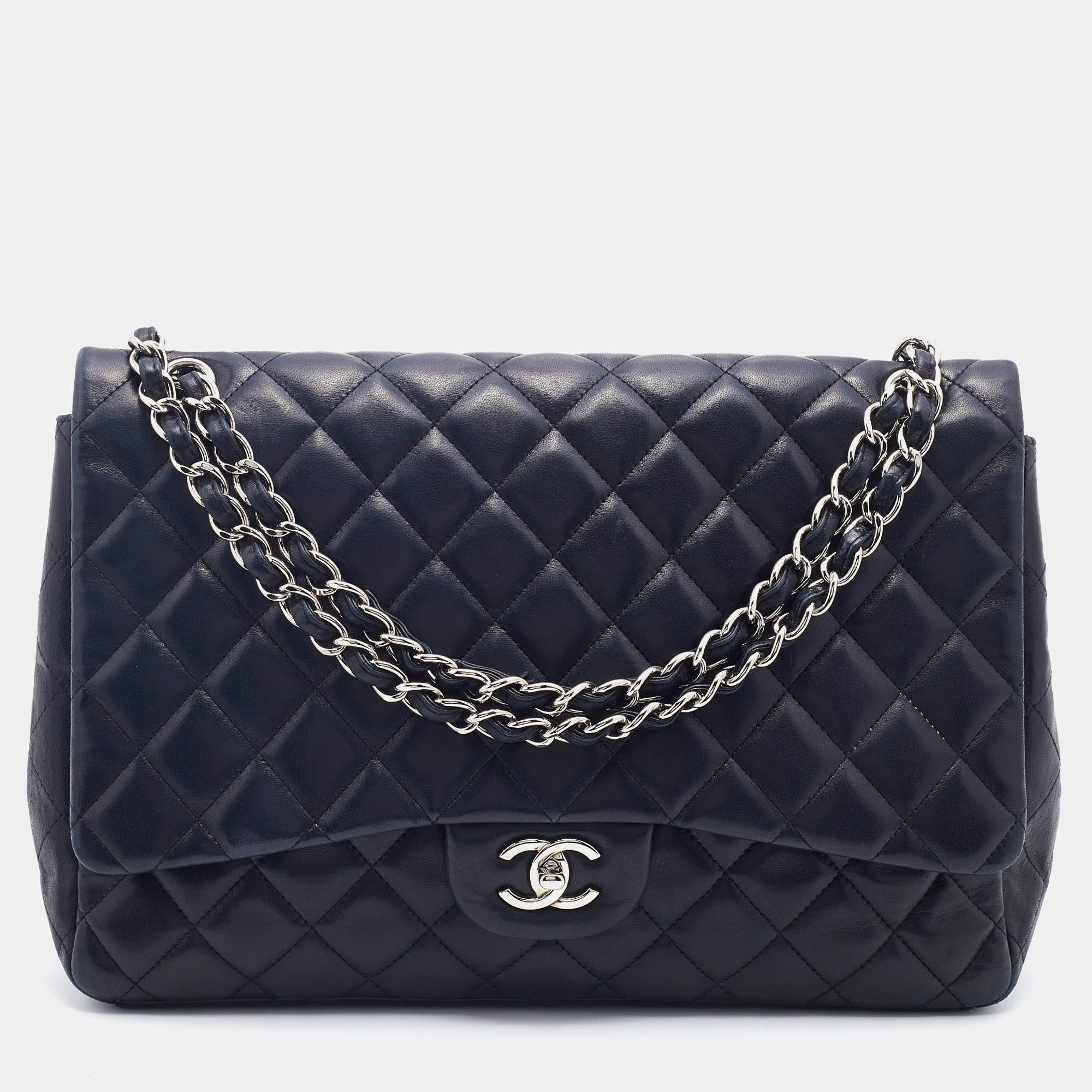Pre Owned Chanel Black Quilted Leather Maxi Classic Single Flap Bag