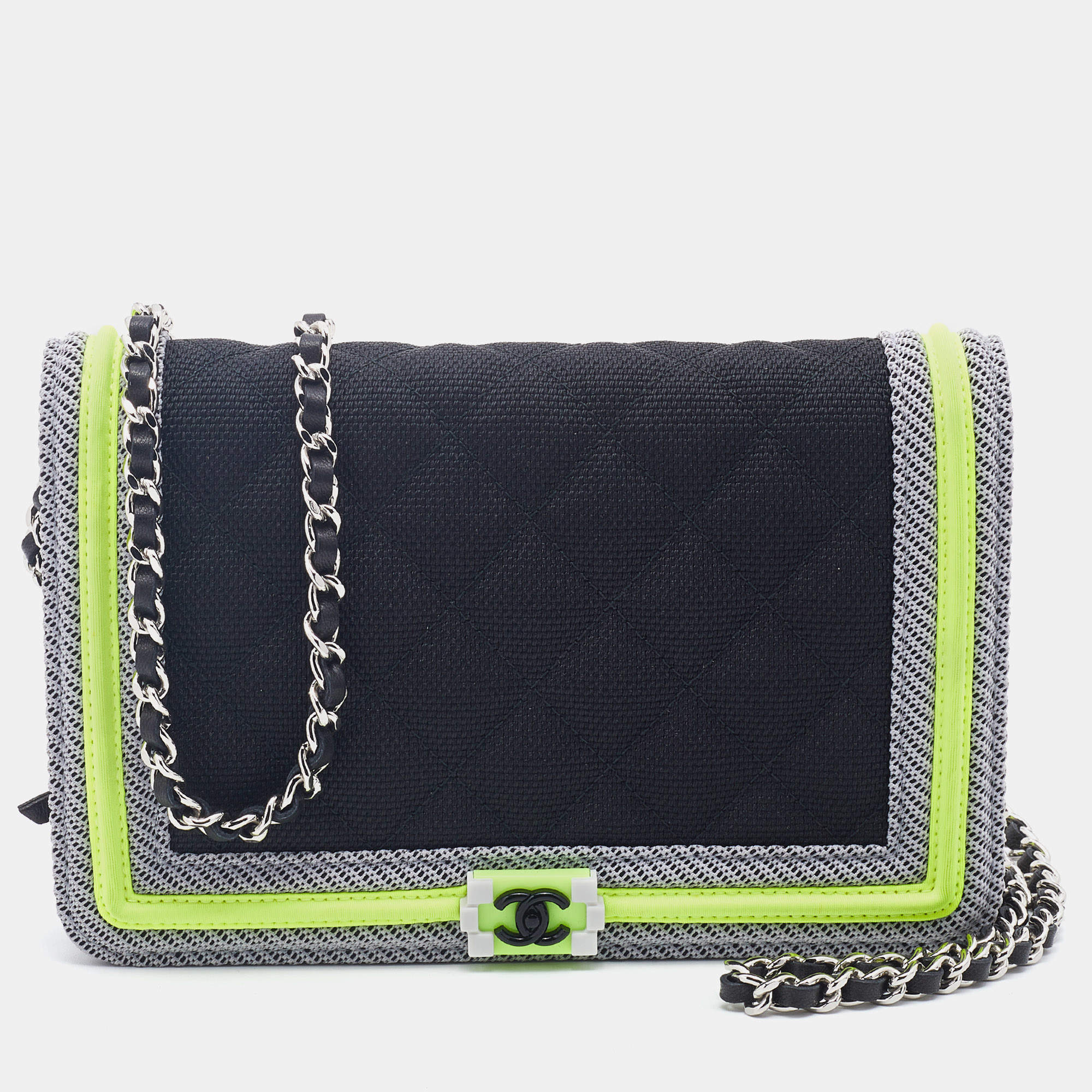 Chanel Multicolor Nylon And Leather Boy Wallet On Chain