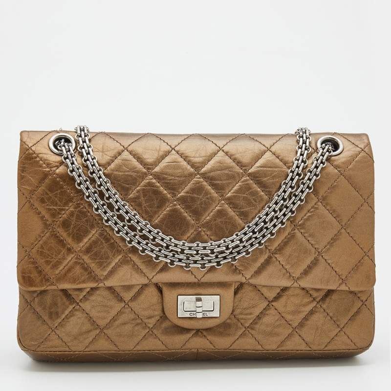 Pre Owned Chanel Bronze Quilted Caviar Leather Reissue 226 Flap Bag