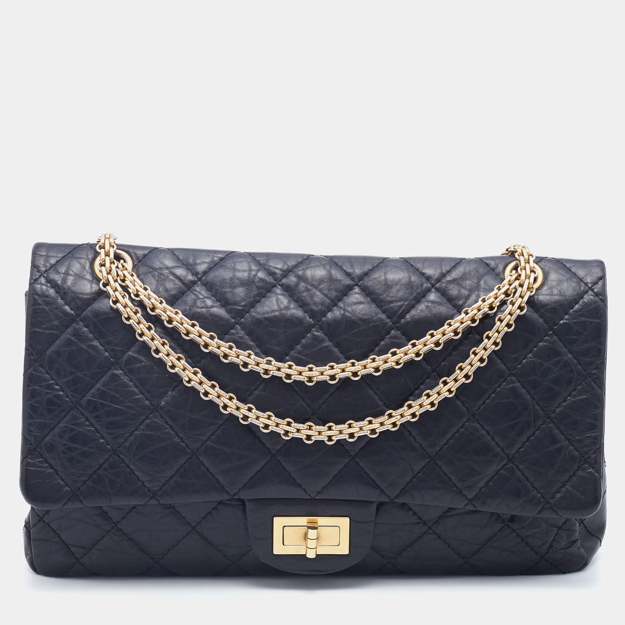 Pre Owned Chanel Black Quilted Aged Leather Reissue 2.55 Classic 227 Flap Bag