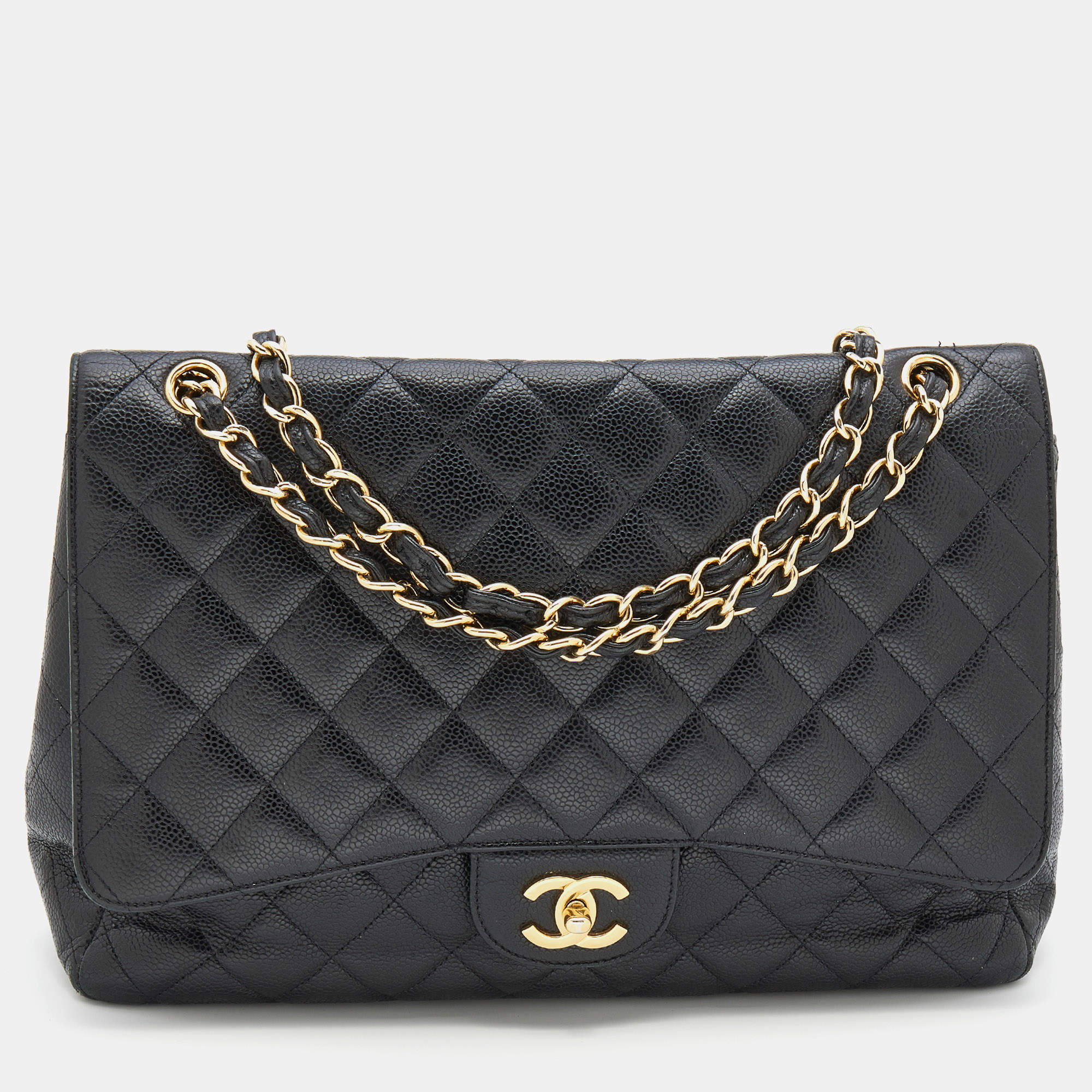 Chanel Black Caviar Leather Maxi Classic Single Flap Bag