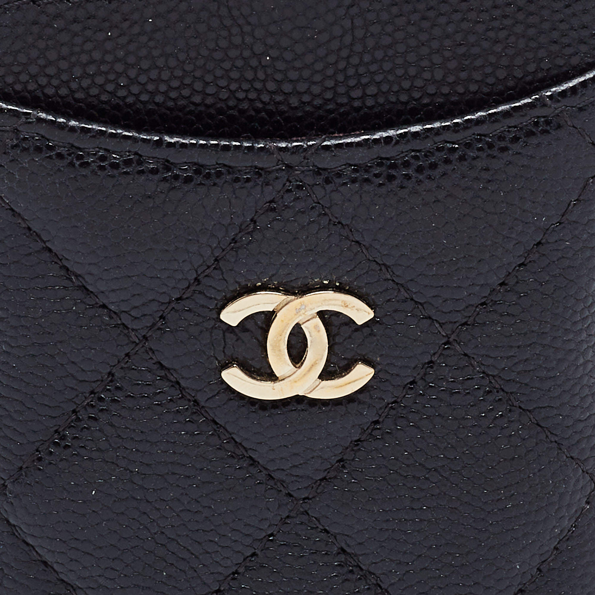 Chanel CC ID Card Holder on Chain Quilted Caviar Black 823934