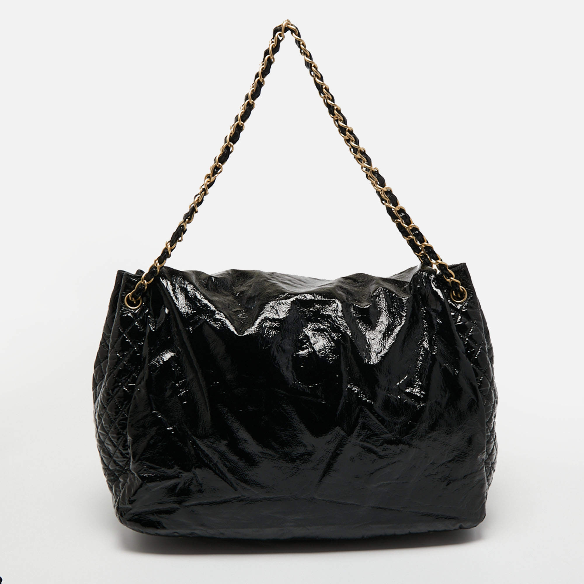 Chanel Black Patent Vinyl Rock and Chain Large Accordion Flap Bag - Yoogi's  Closet