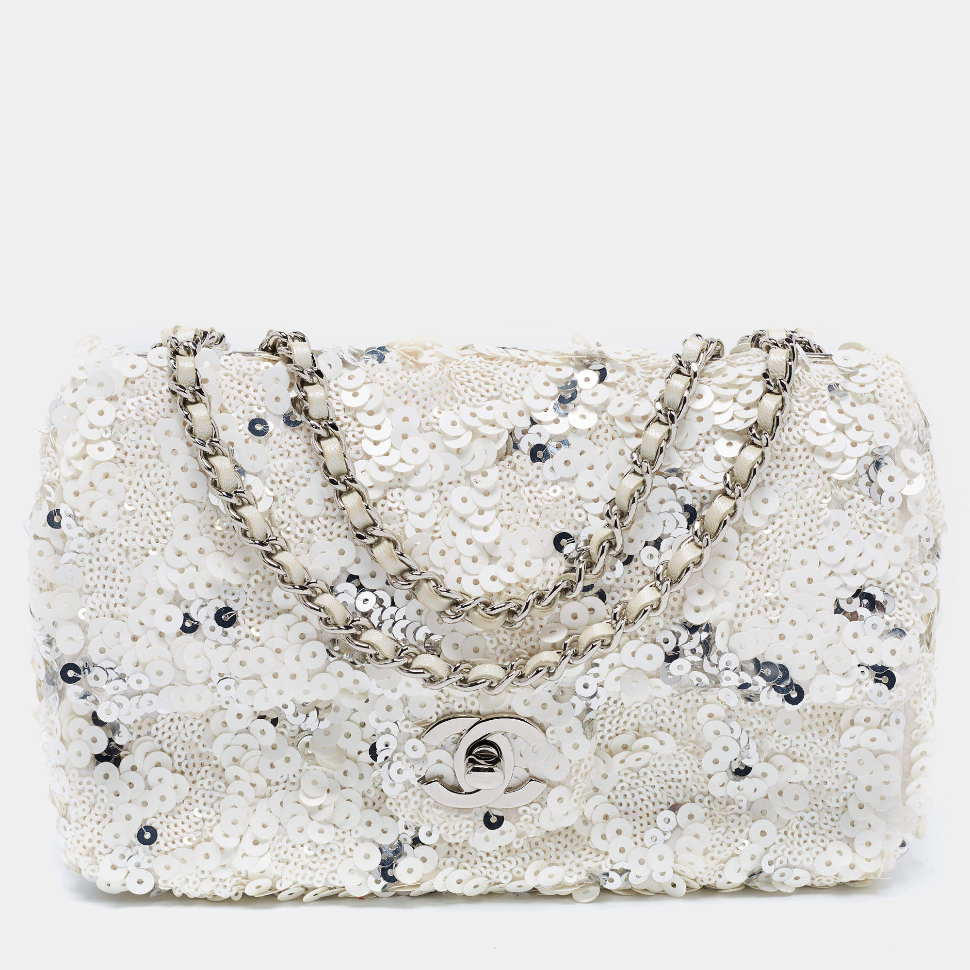 Chanel White Sequins Small Classic Flap Bag Chanel