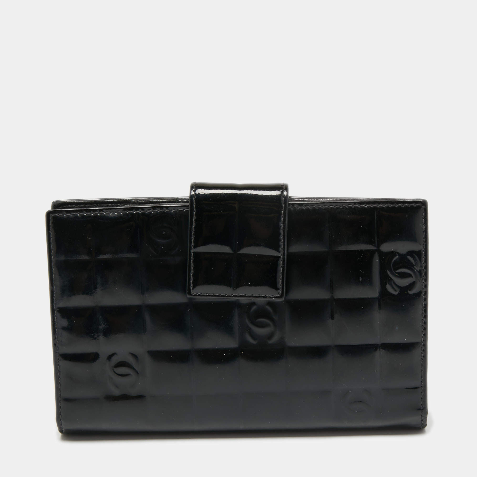 Chanel Black Cube Quilted Patent Leather Bifold Wallet