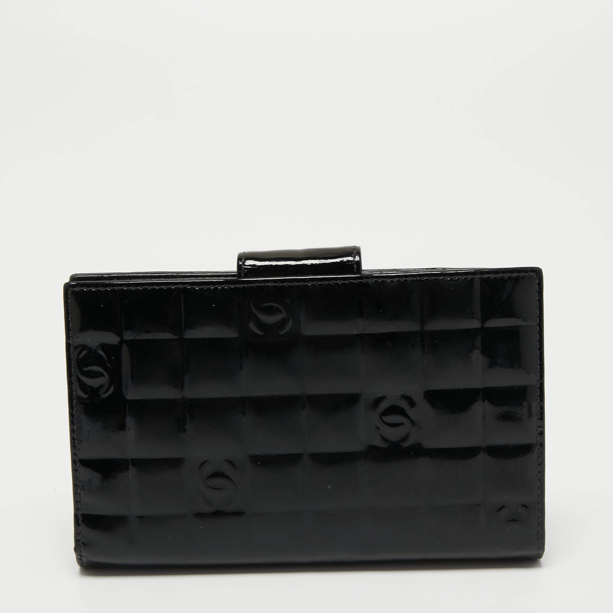 Chanel Black Cube Quilted Patent Leather Bifold Wallet Chanel
