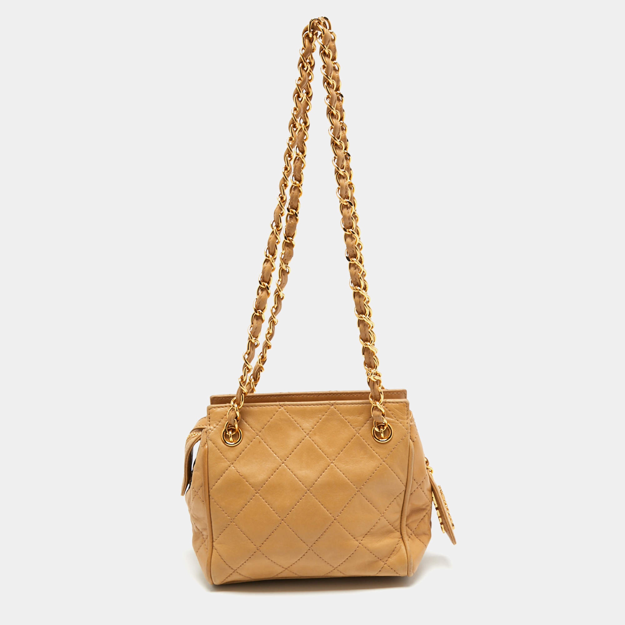Pre Owned Chanel Beige Quilted Leather Mini Timeless Chain Tote