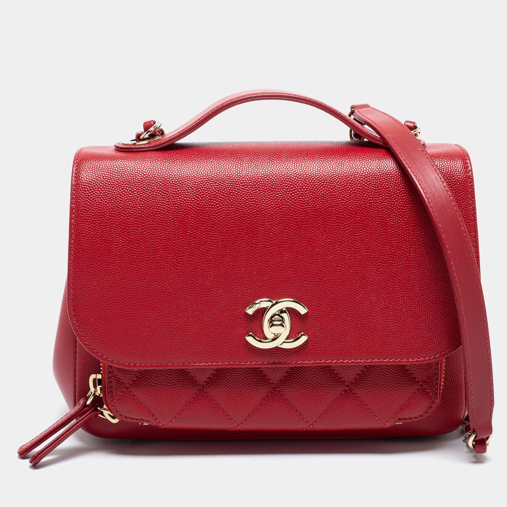 Pre Owned Chanel Red Caviar Leather Small Business Affinity Flap Bag