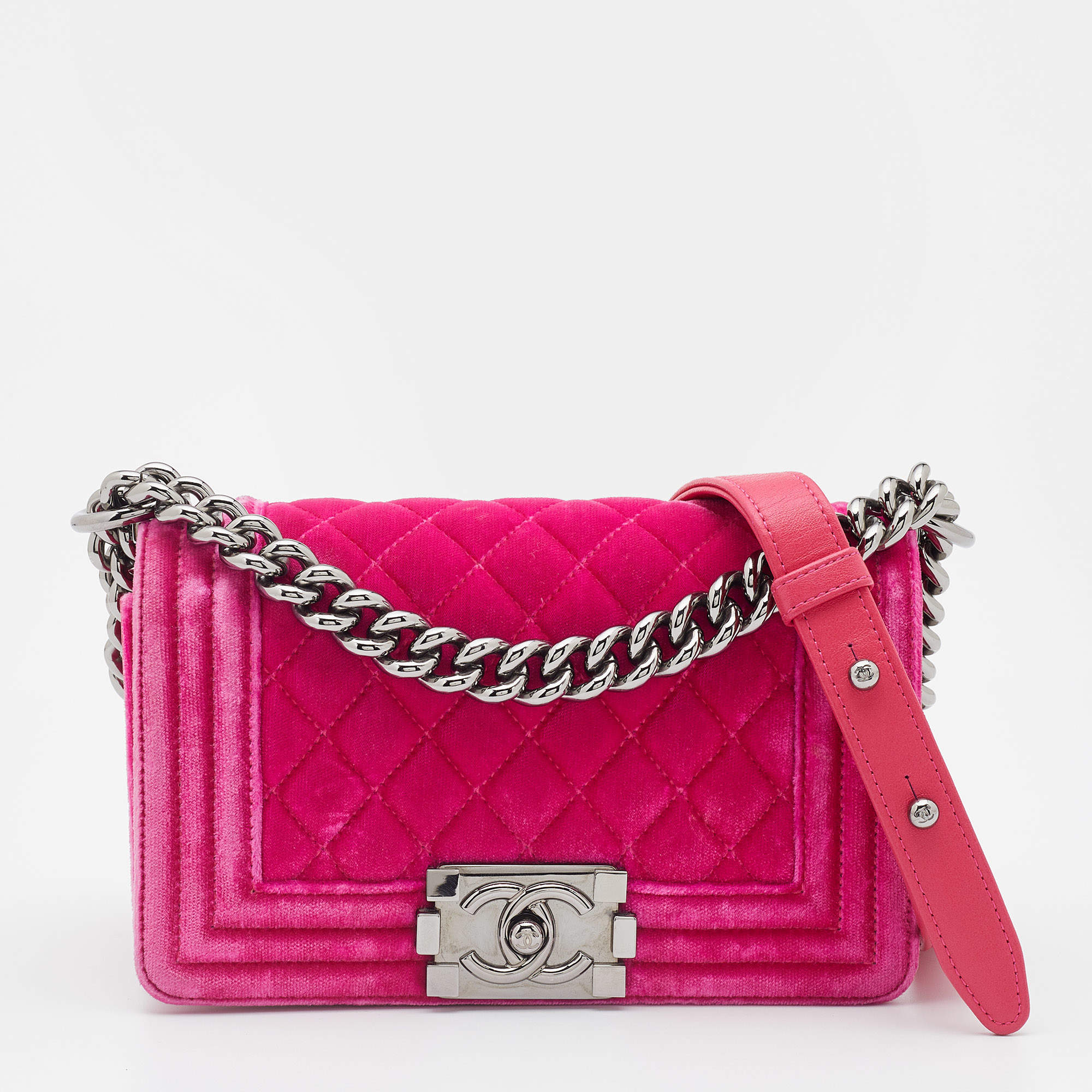Chanel Pink Quilted Velvet Small Boy Bag