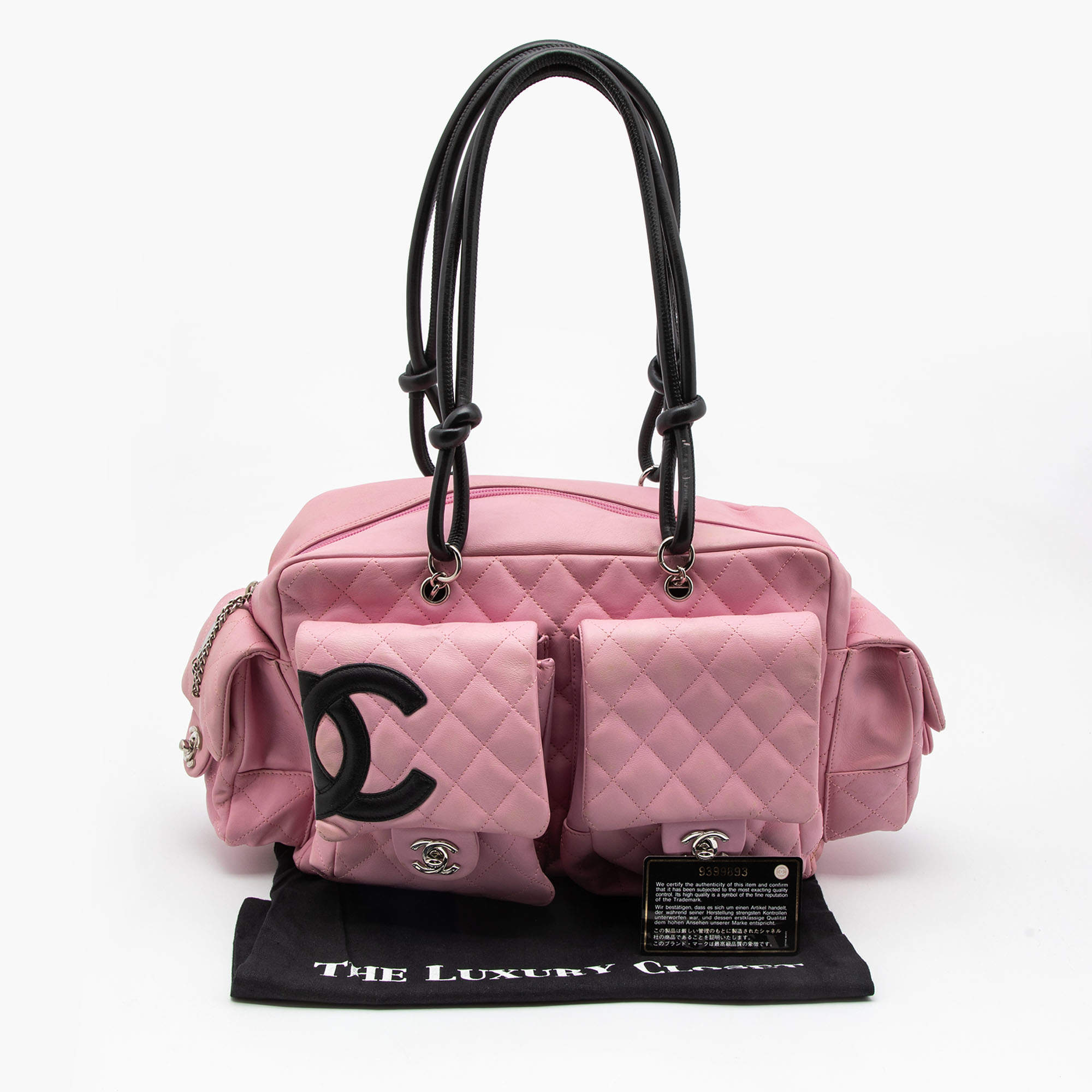 Chanel Pink/Black Quilted Leather Ligne Cambon Reporter Bag