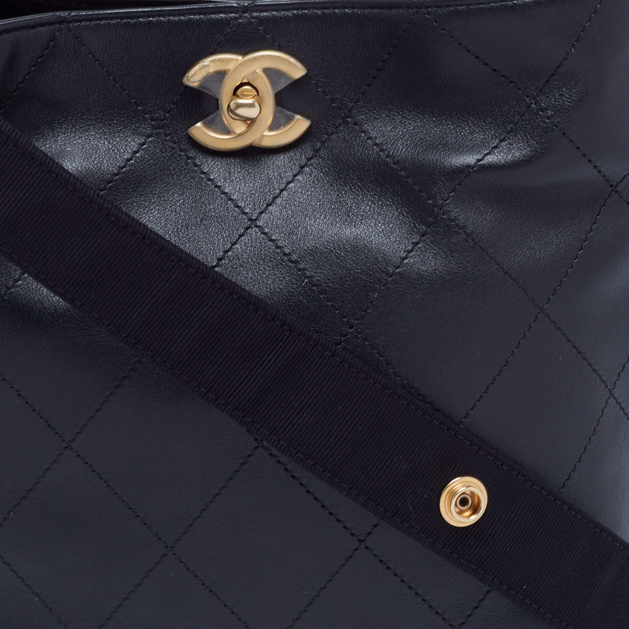 Chanel Black Quilt Stitched Leather Button Up Hobo