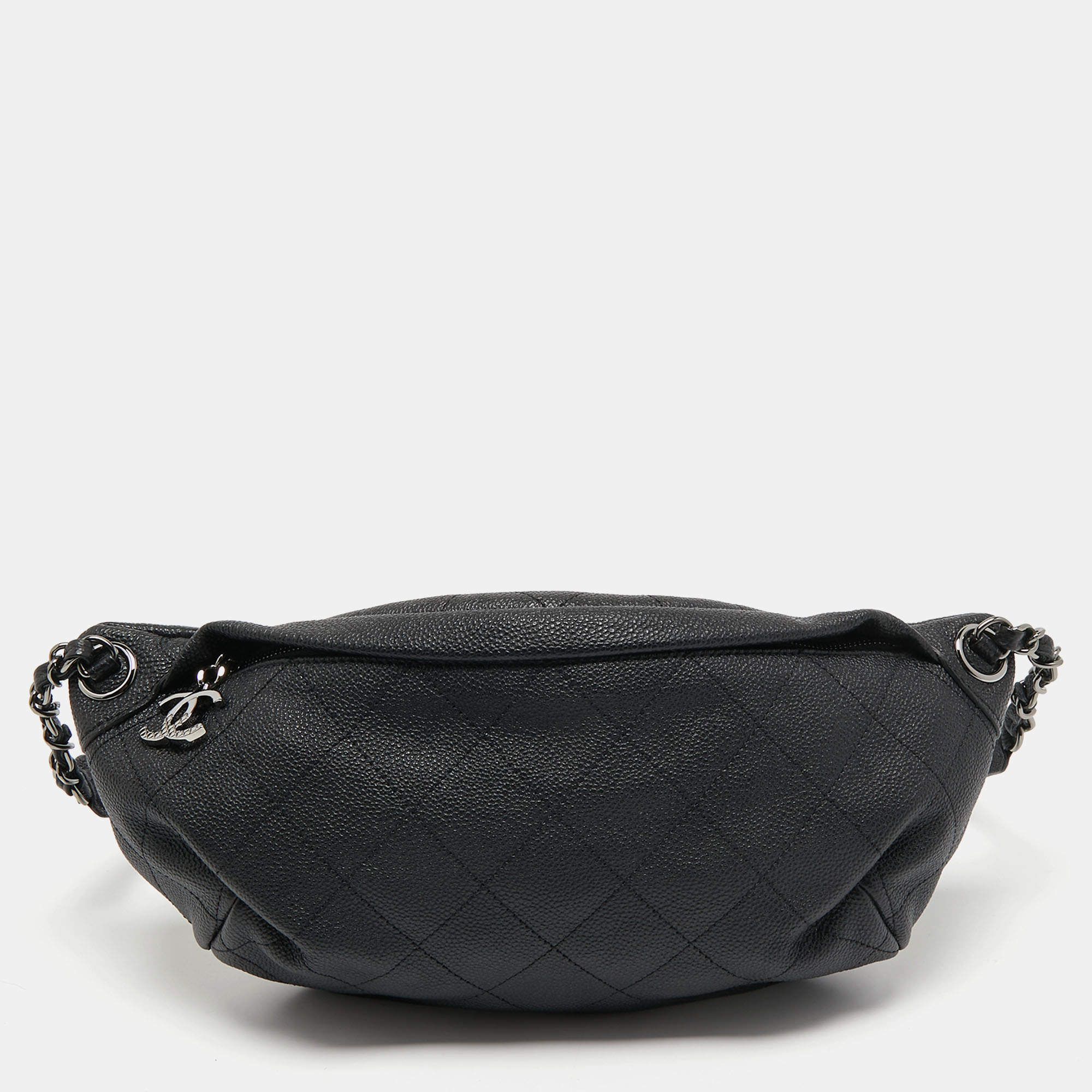 Pre Owned Chanel Black Quilt Stitched Caviar Leather CC Belt Bag