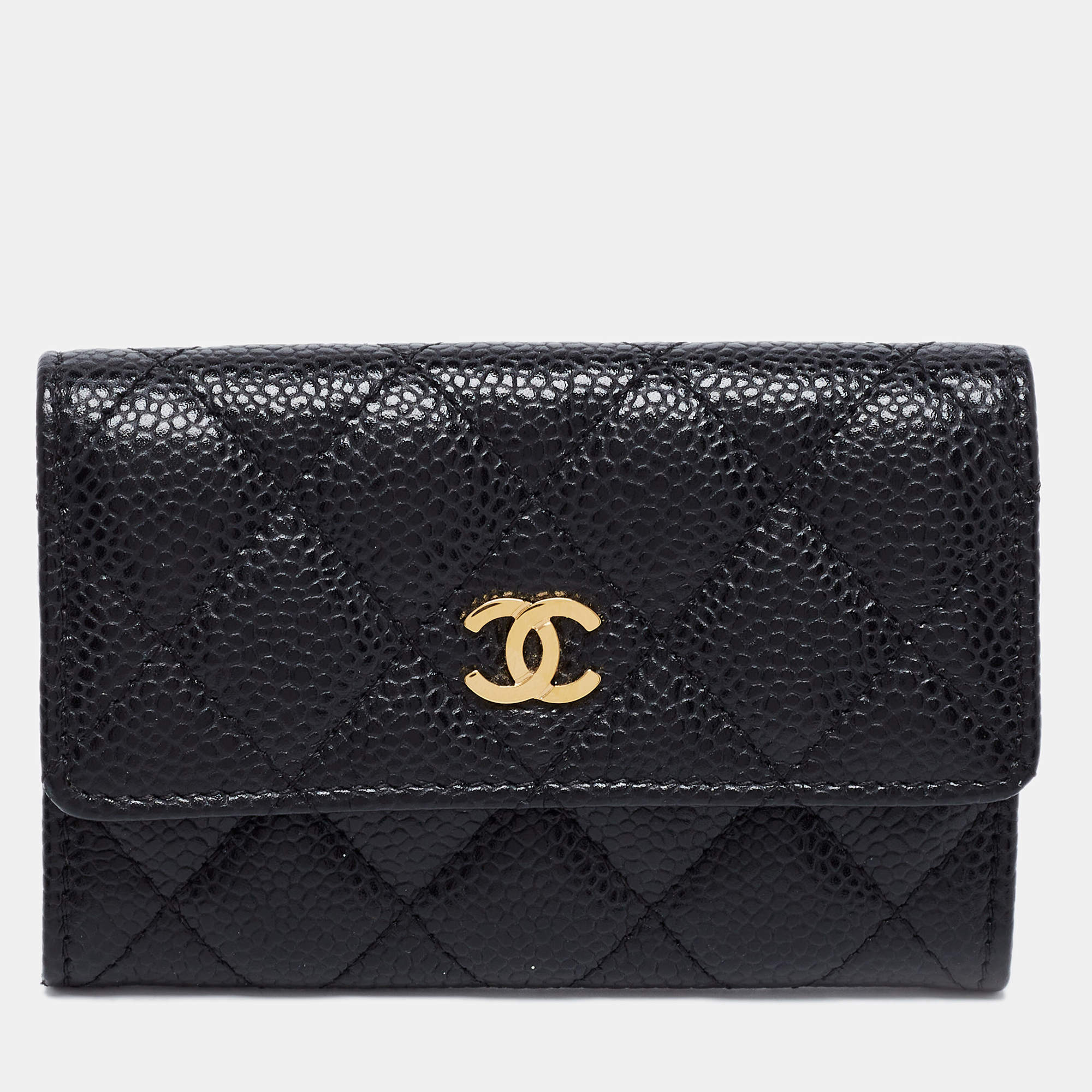 Chanel Black Quilted Leather CC Flap Compact Wallet