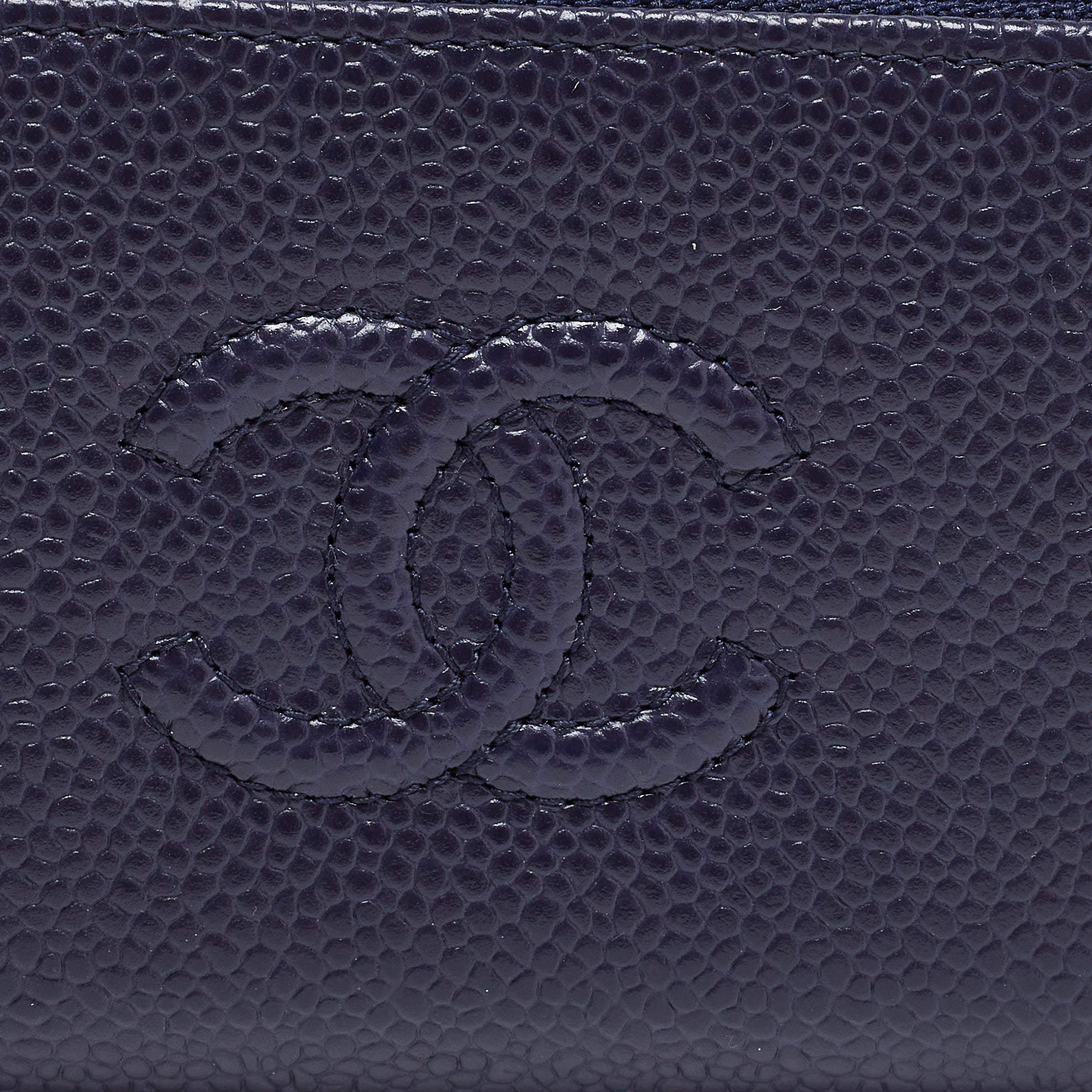 Chanel Timeless Zip Long Wallet Caviar Silver-tone Navy in Caviar