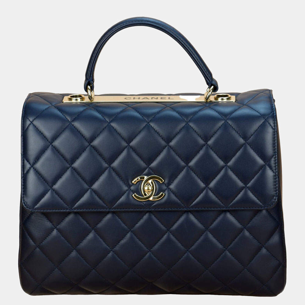 Pre Owned Chanel Navy Blue Lambskin Leather Trendy CC 2014 Shoulder Bag