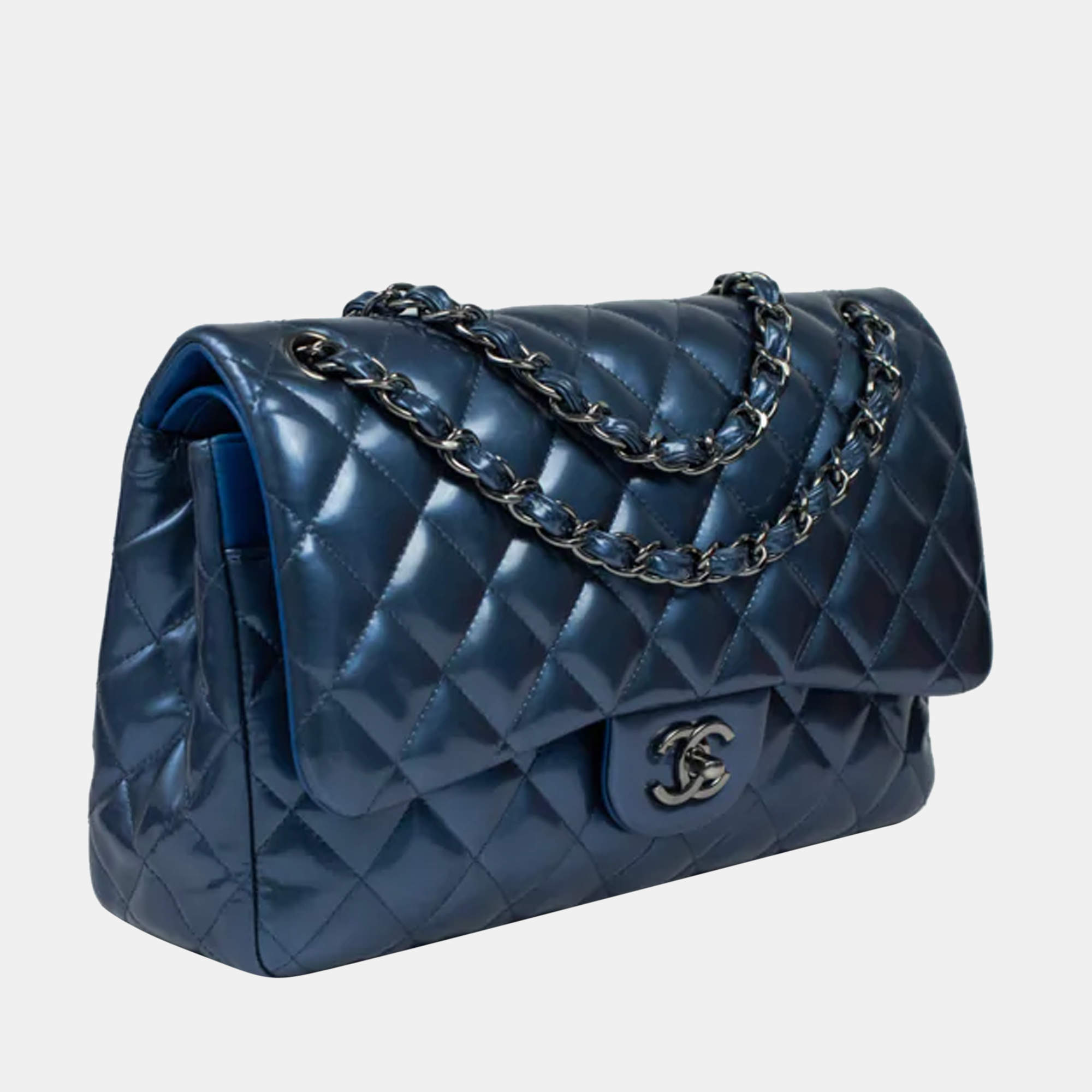 Chanel Blue Quilted Caviar Leather Jumbo Classic Flap Bag Chanel