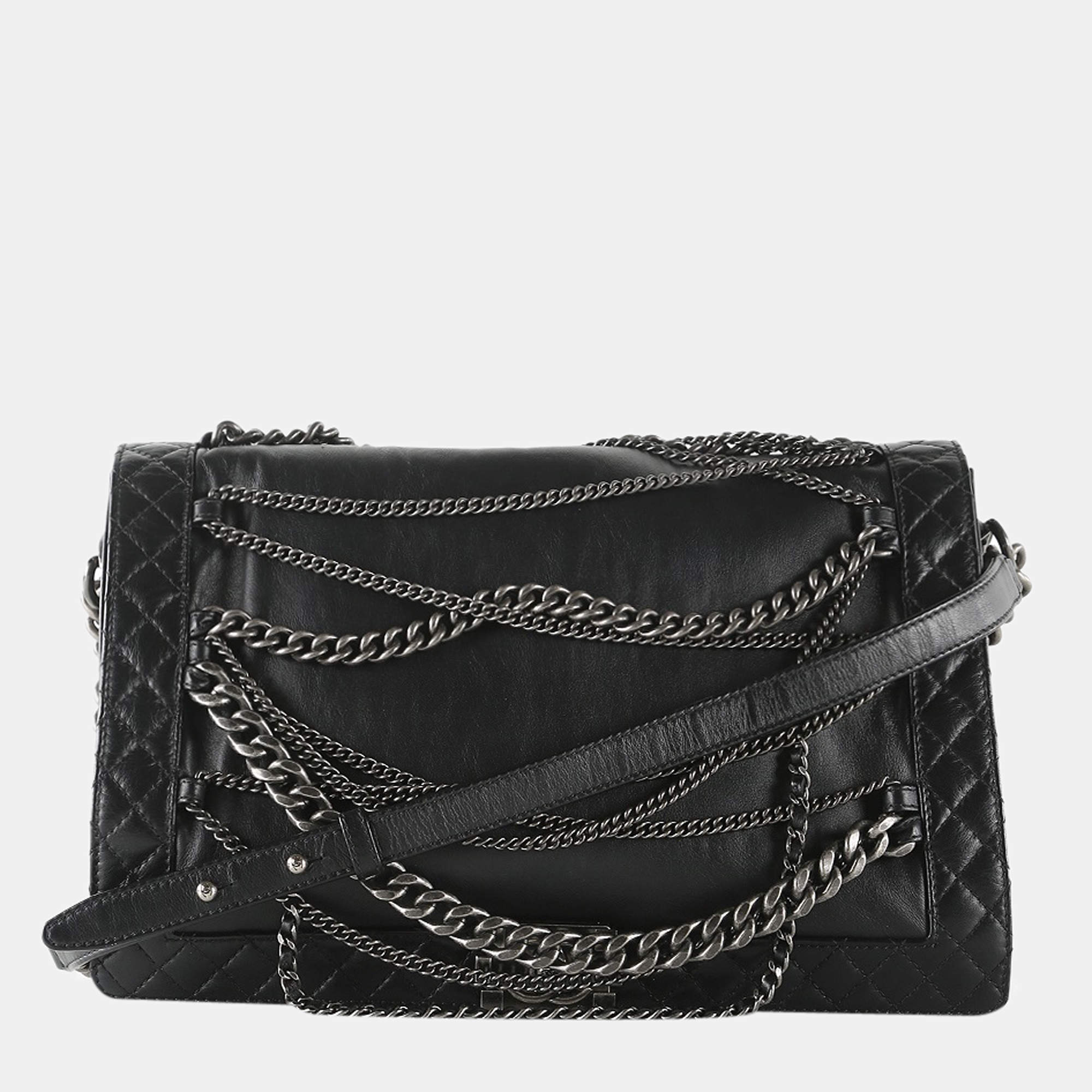 Chanel Boy Flap Chevron Calfskin Silver-tone Medium Black - US