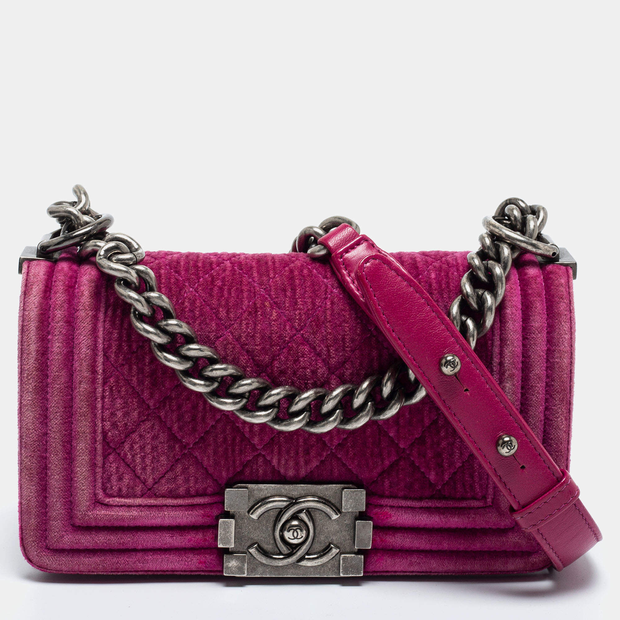 Chanel Pink Quilted Velvet Small Boy Flap Bag Chanel