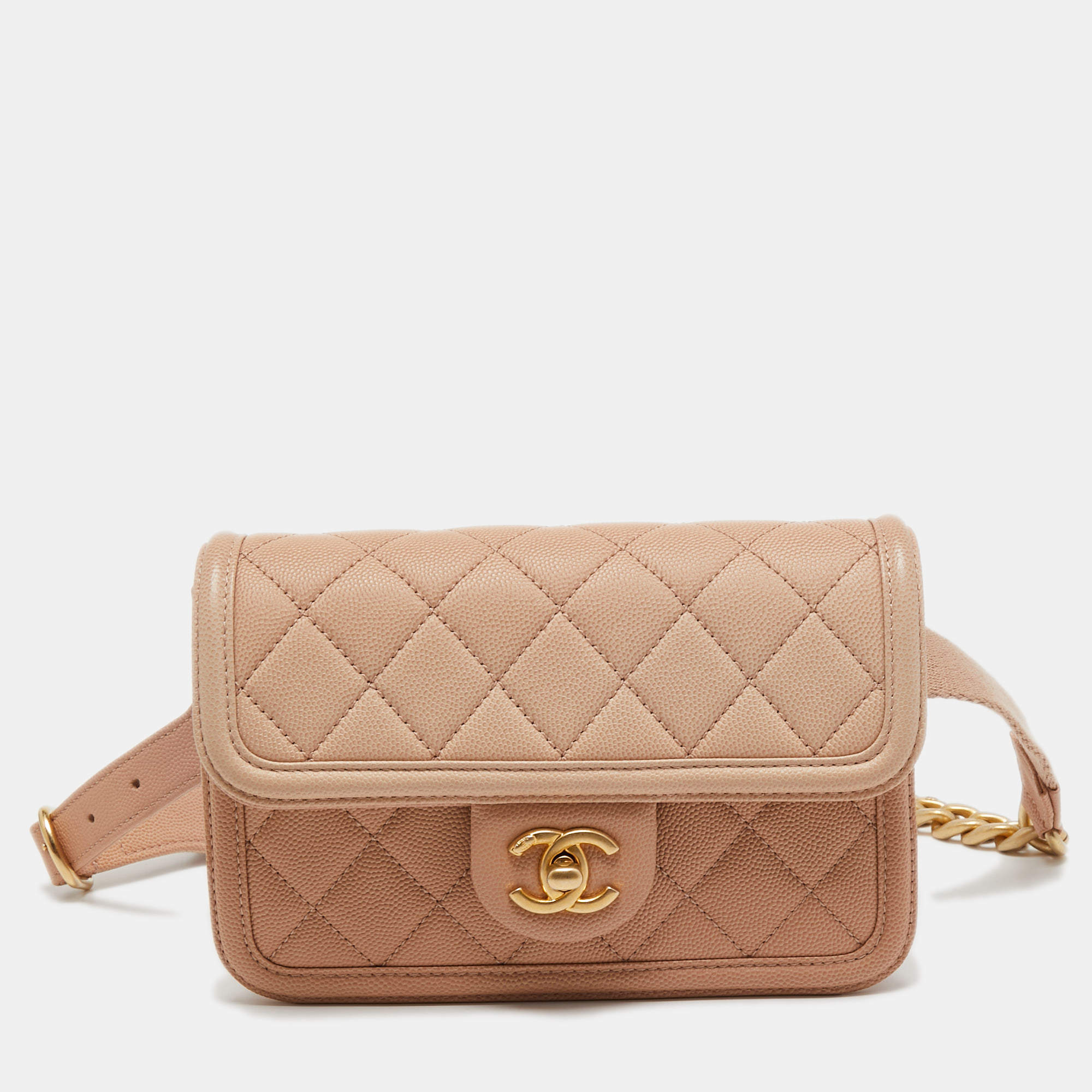 Pre Owned Chanel Two-tone Blush Pink Quilted Caviar Leather Sunset On The Sea Belt Bag