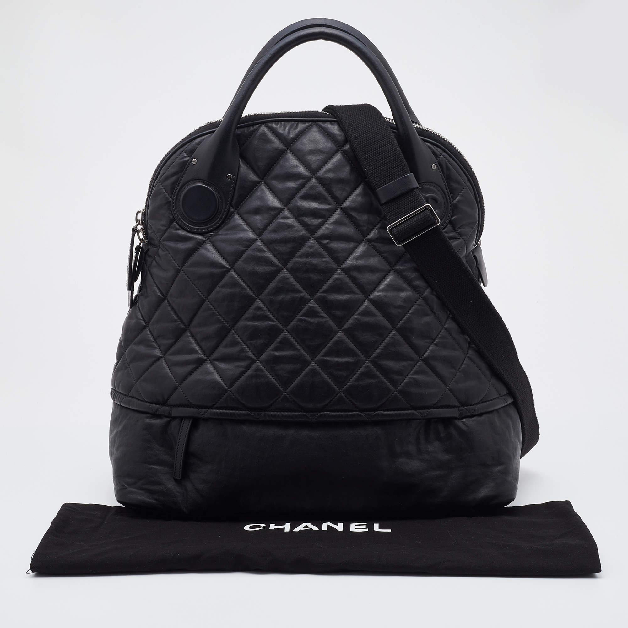 Chanel Black Quilted Coated Canvas Vertical Sport Weekender Bag in