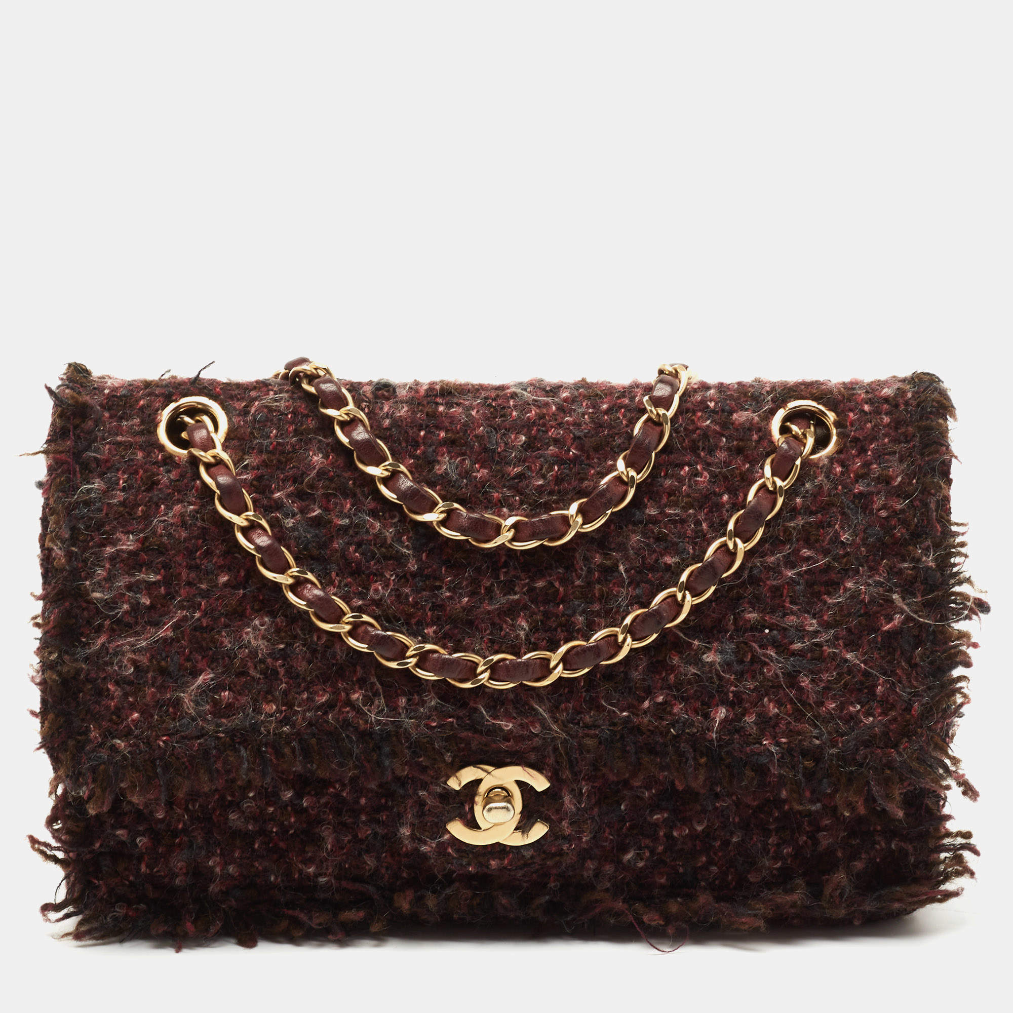Chanel Burgundy Tweed Medium Classic Double Flap Bag