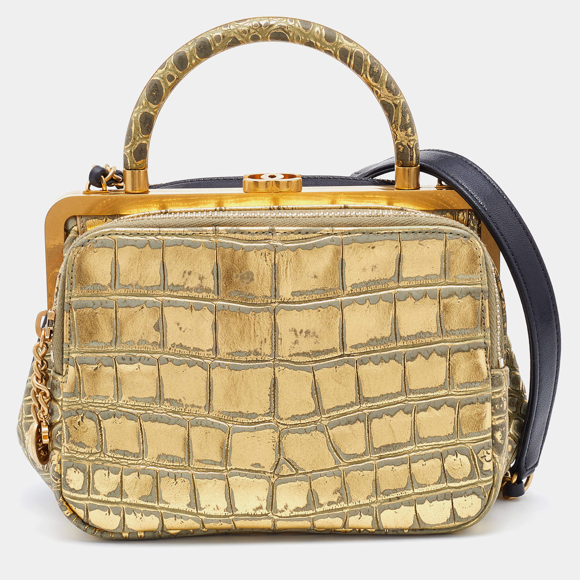 Chanel Black/Metallic Leather and Croc Embossed Small Kiss-lock Bag Chanel  | TLC