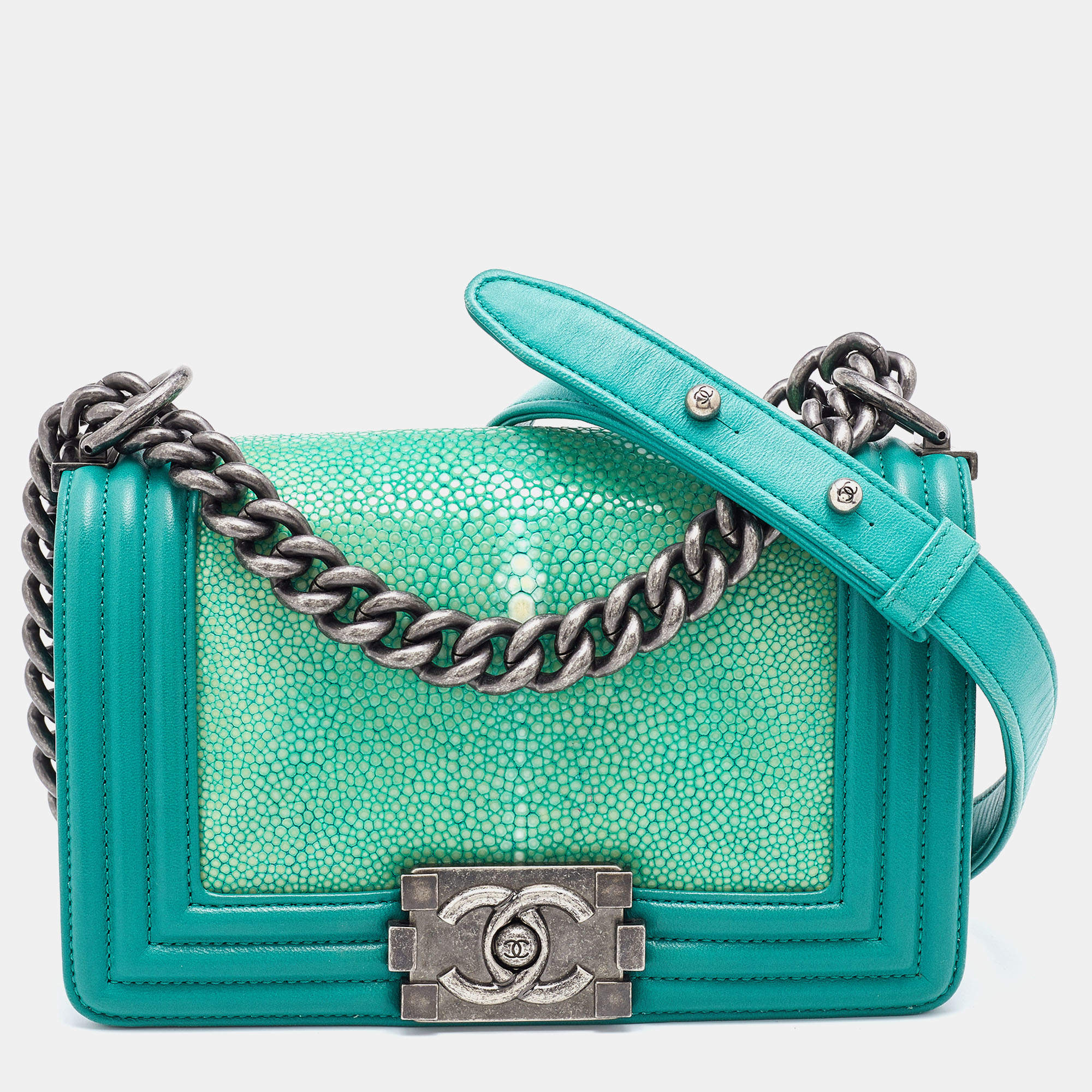 Chanel Green Stingray and Leather Small Classic Boy Flap Bag
