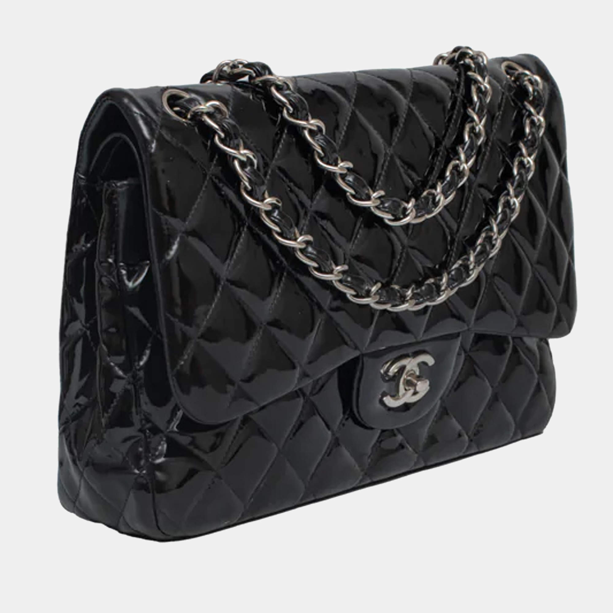 CHANEL, Bags, Chanel Classic Black Patent Leather Bag Jumbo