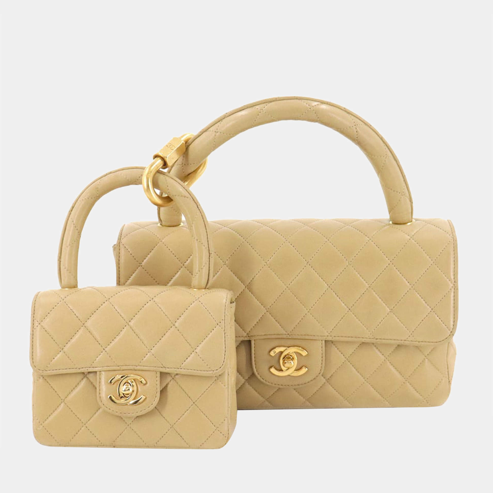 Chanel Beige Leather Vintage Classic Medium Kelly Flap Bag Set Chanel | TLC