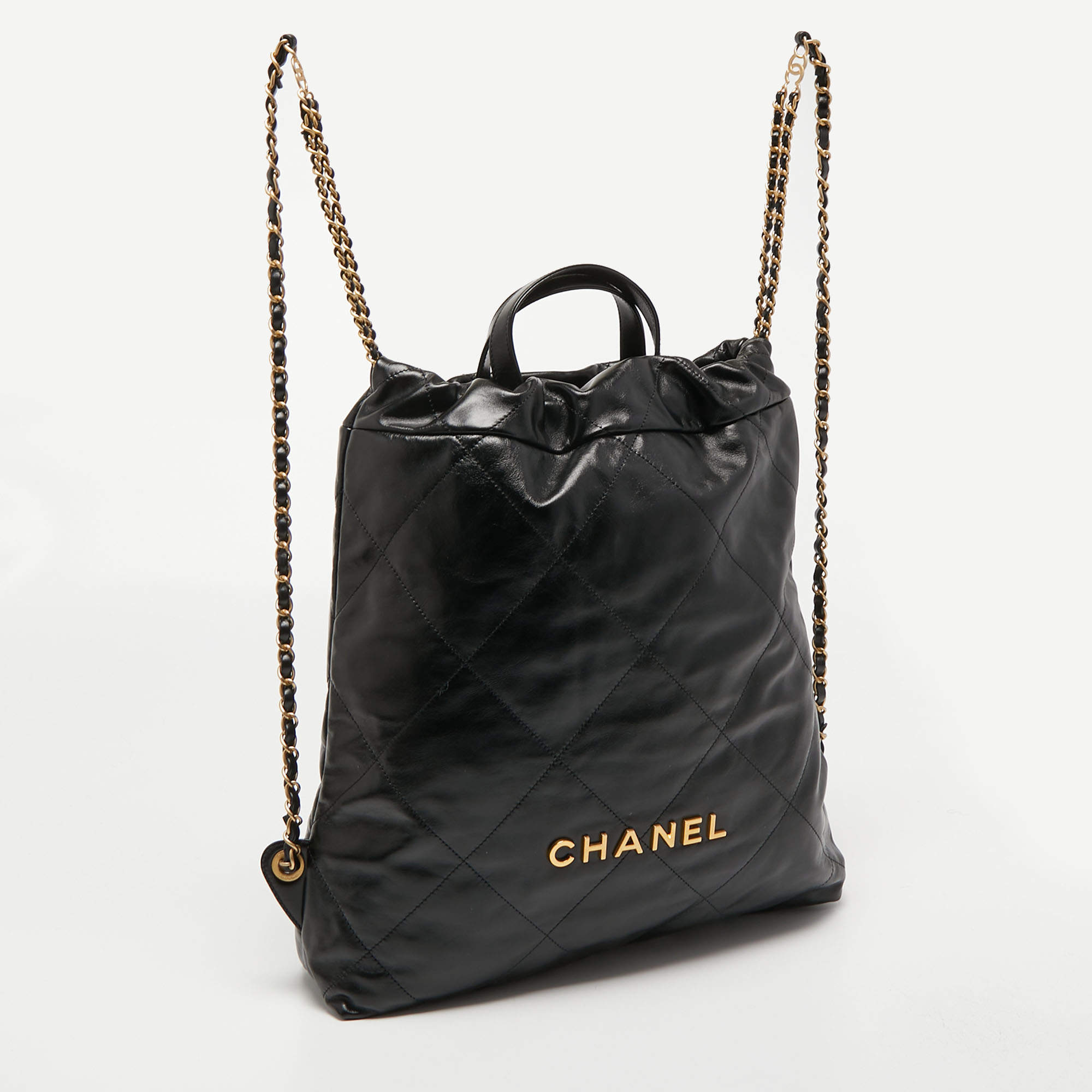 CHANEL Shiny Calfskin Quilted Chanel 22 Backpack Black 1045292