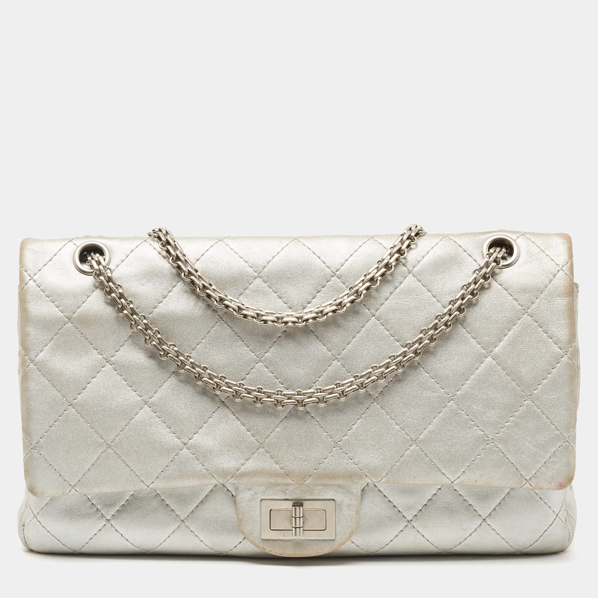 Chanel Silver Quilted Leather Reissue 2.55 Classic 227 Flap Bag Chanel