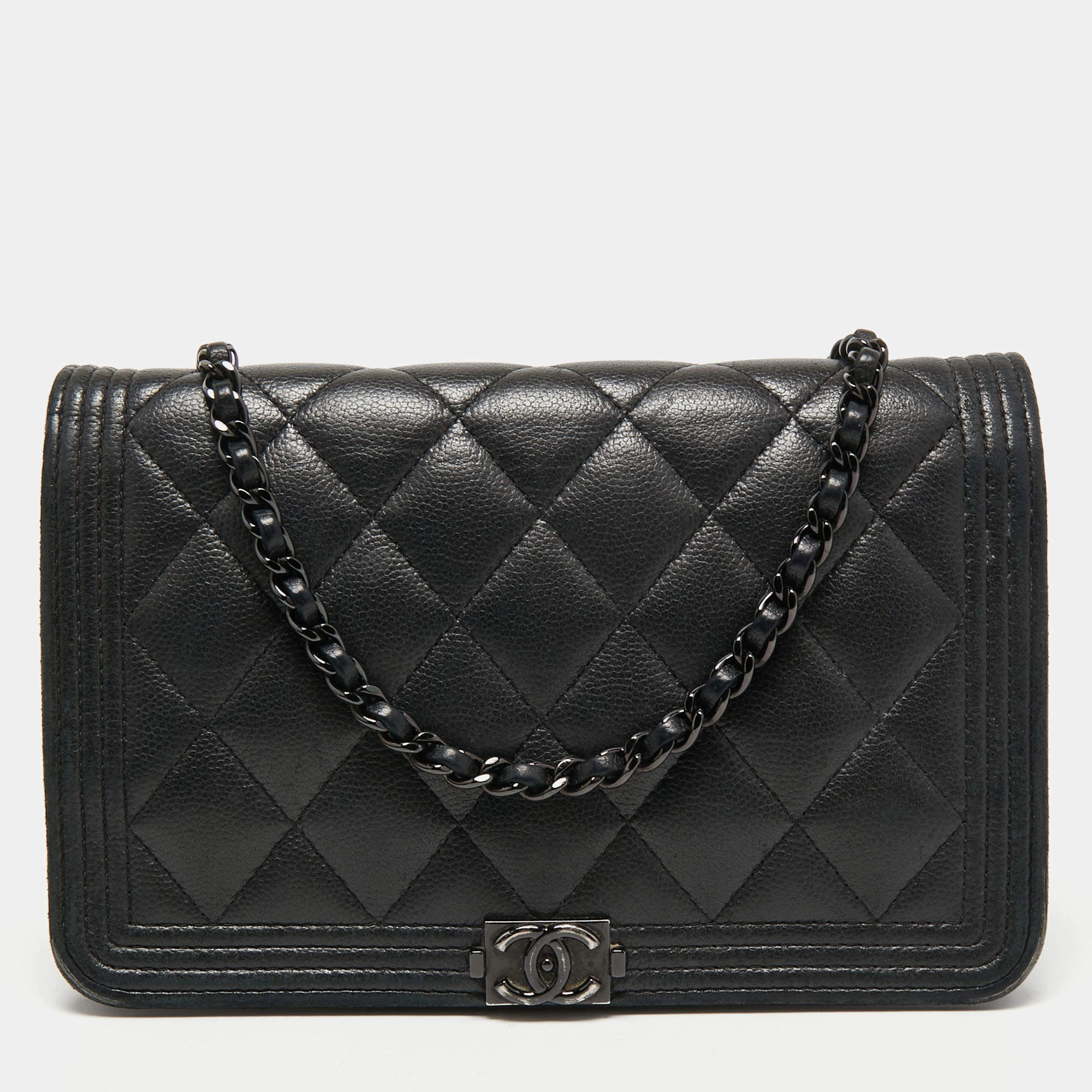 Pre Owned Chanel Black Quilted Leather Boy WOC Bag