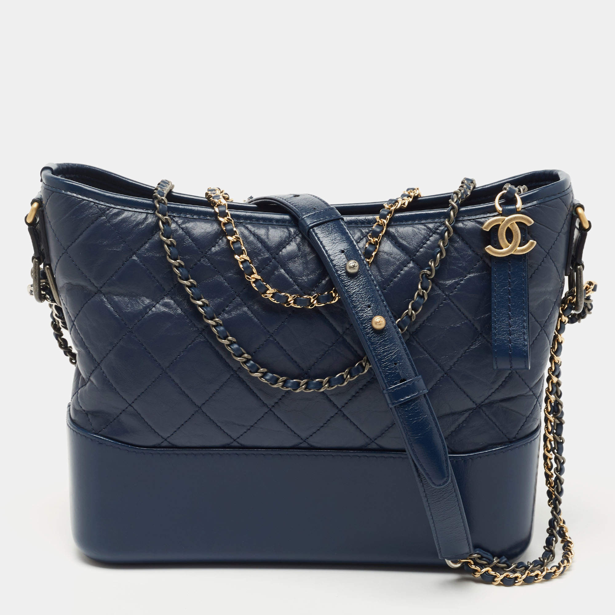 Pre Owned Chanel Blue Quilted Leather Large Gabrielle Hobo 