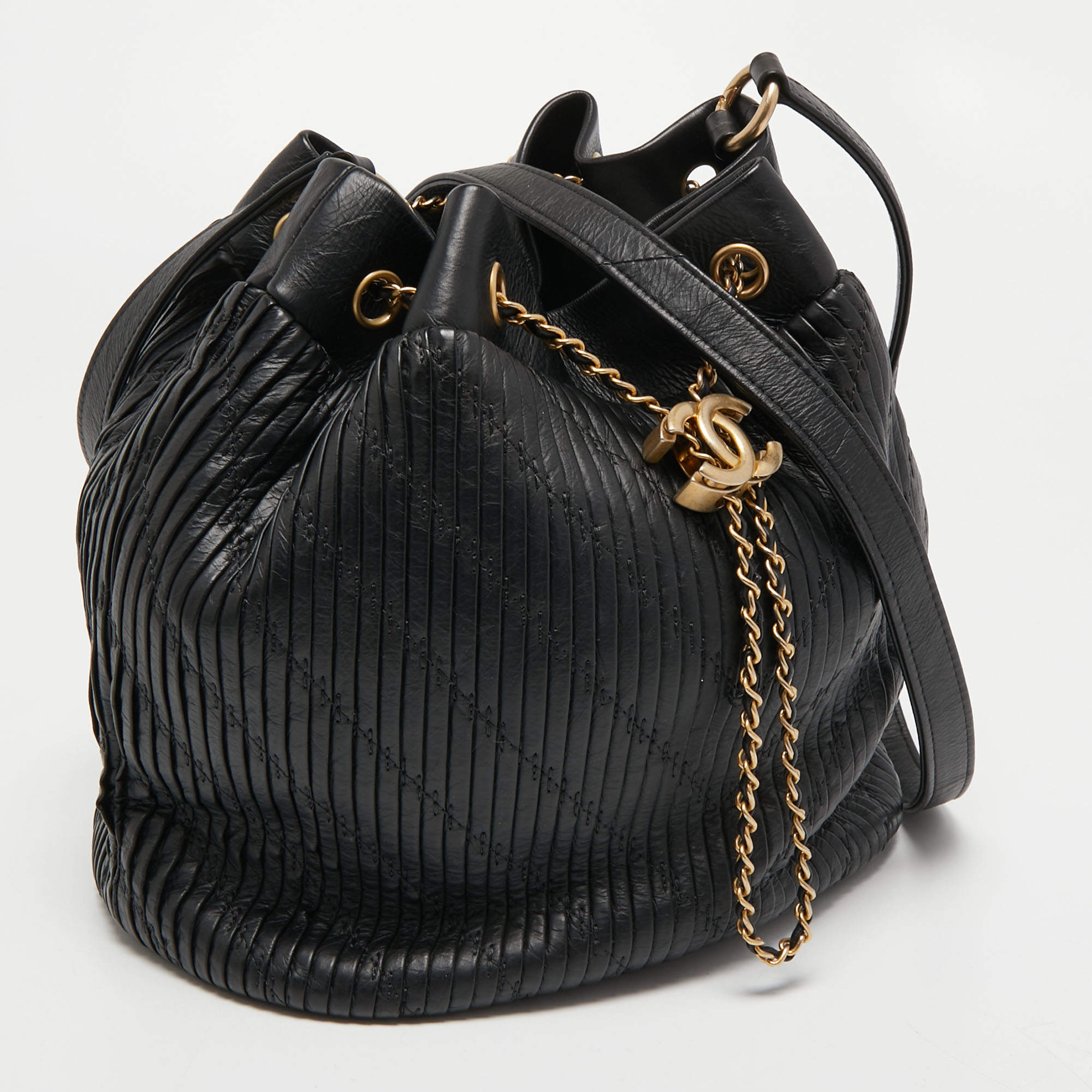 Chanel Black Leather Coco Pleats Drawstring Bag Chanel | TLC