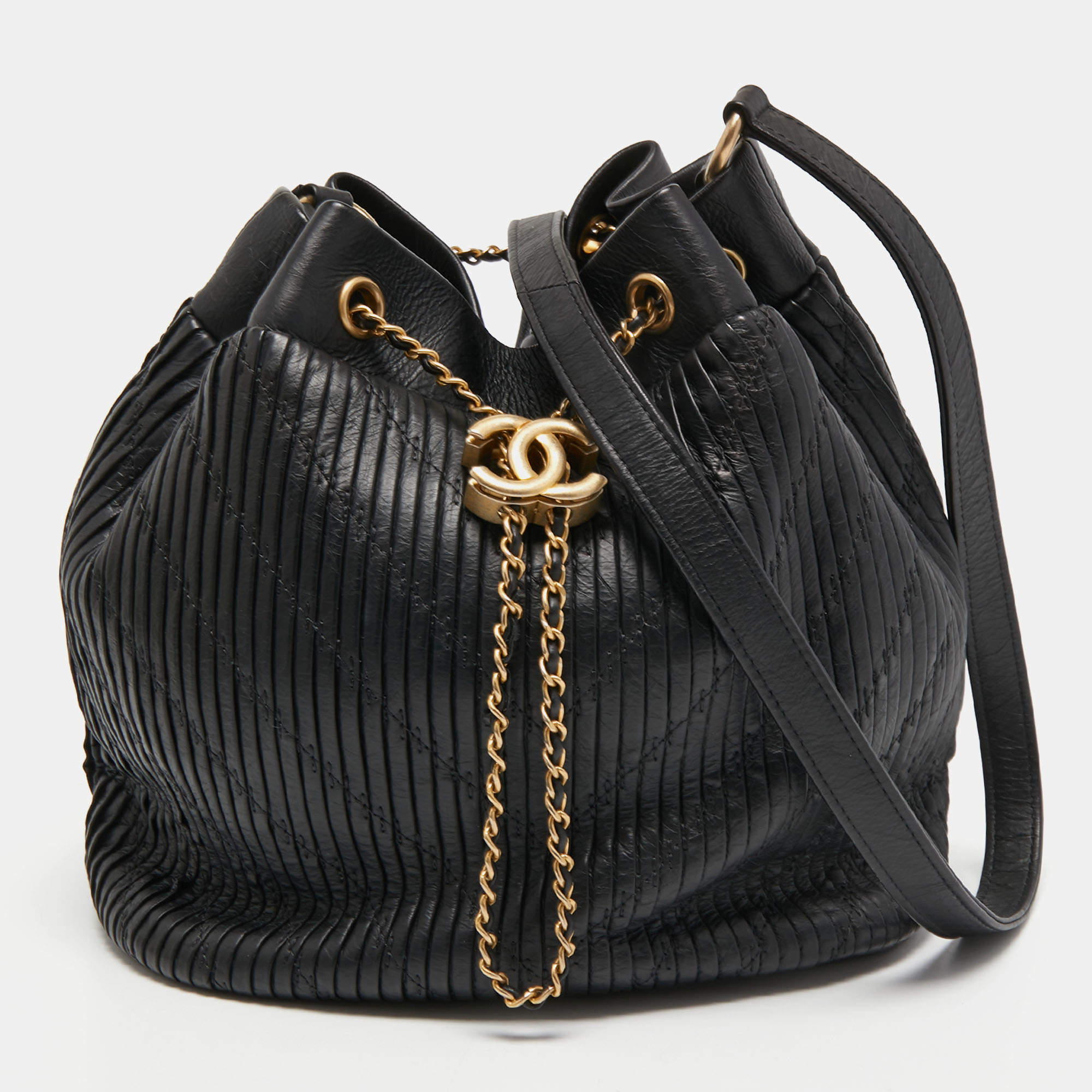 Chanel Black Leather Coco Pleats Drawstring Bag Chanel | TLC