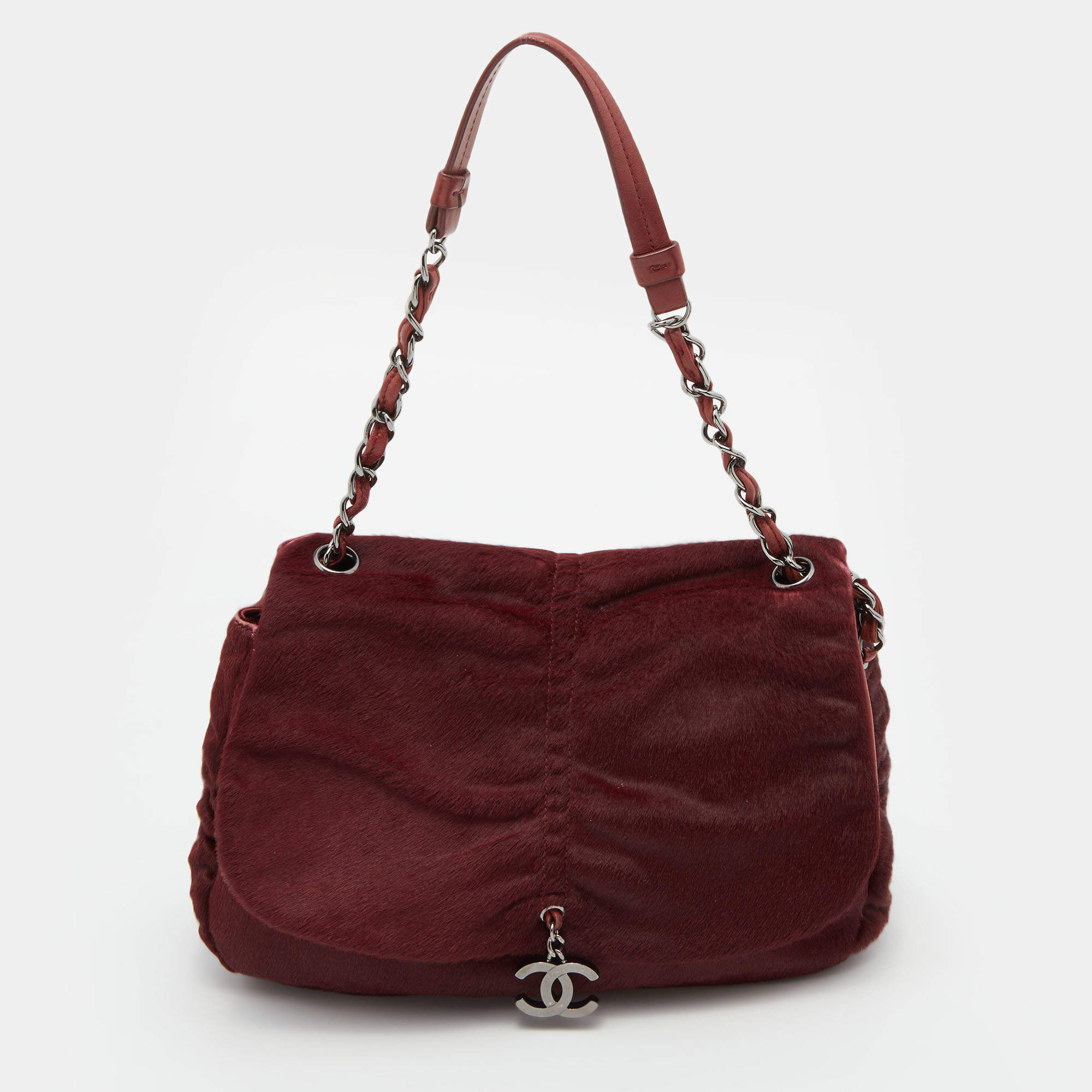 Pre Owned Chanel Burgundy Calf Hair and Leather CC Sharpei Flap Bag