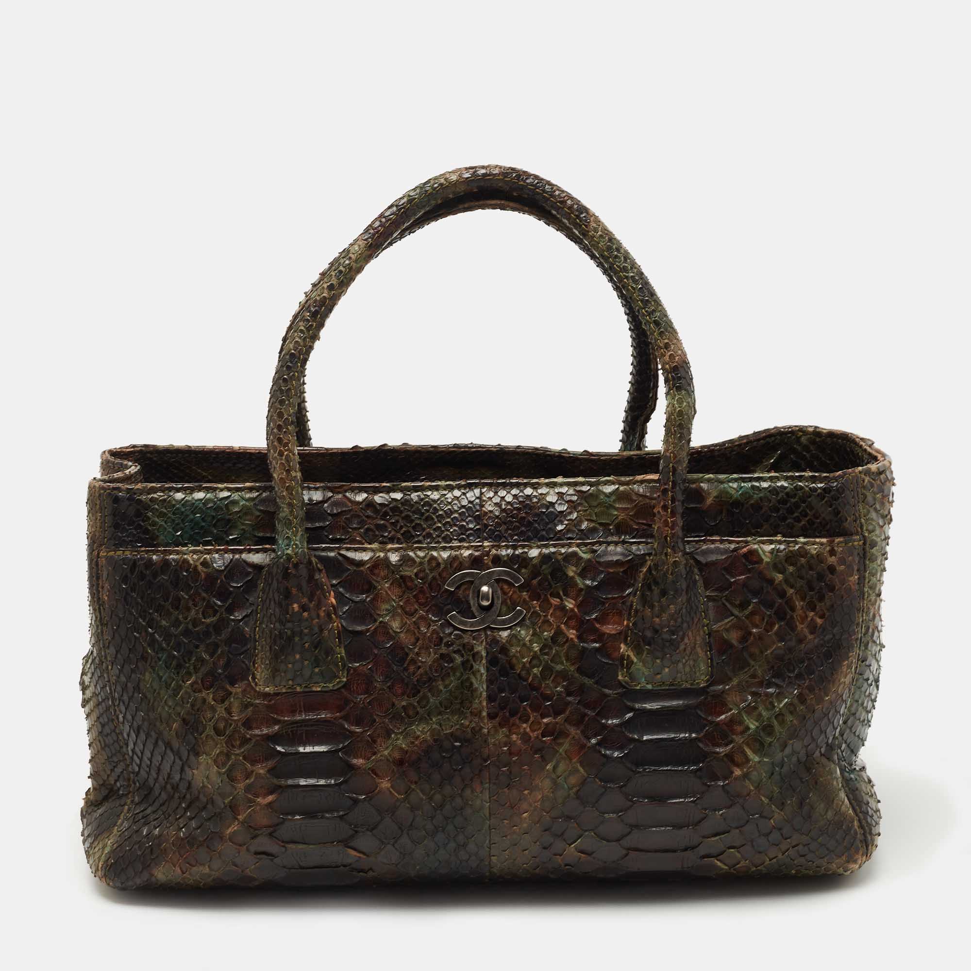 Pre Owned Chanel Multicolor Python Cerf Shopper Tote