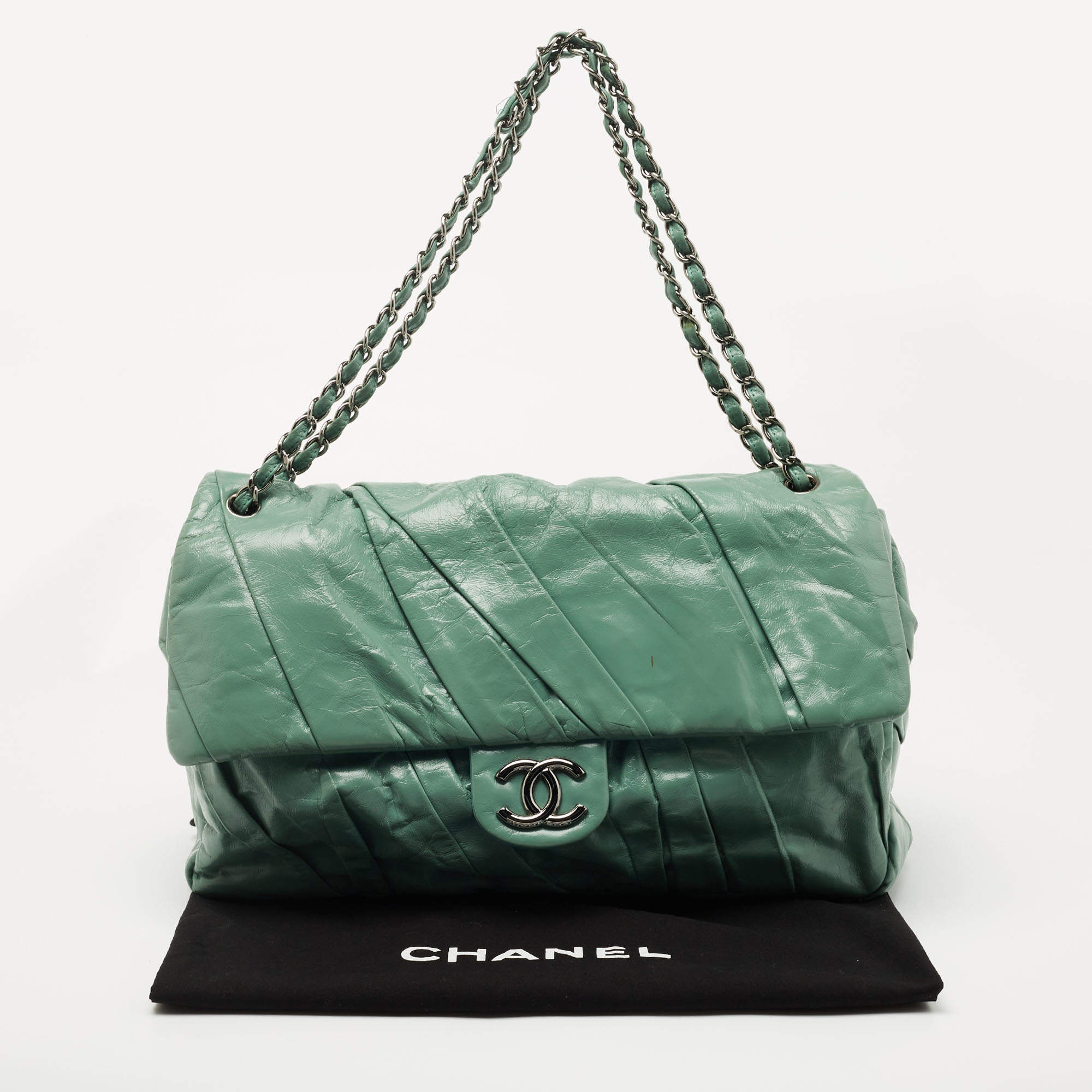 Chanel Mint Green Leather XL Classic Twisted Flap Bag