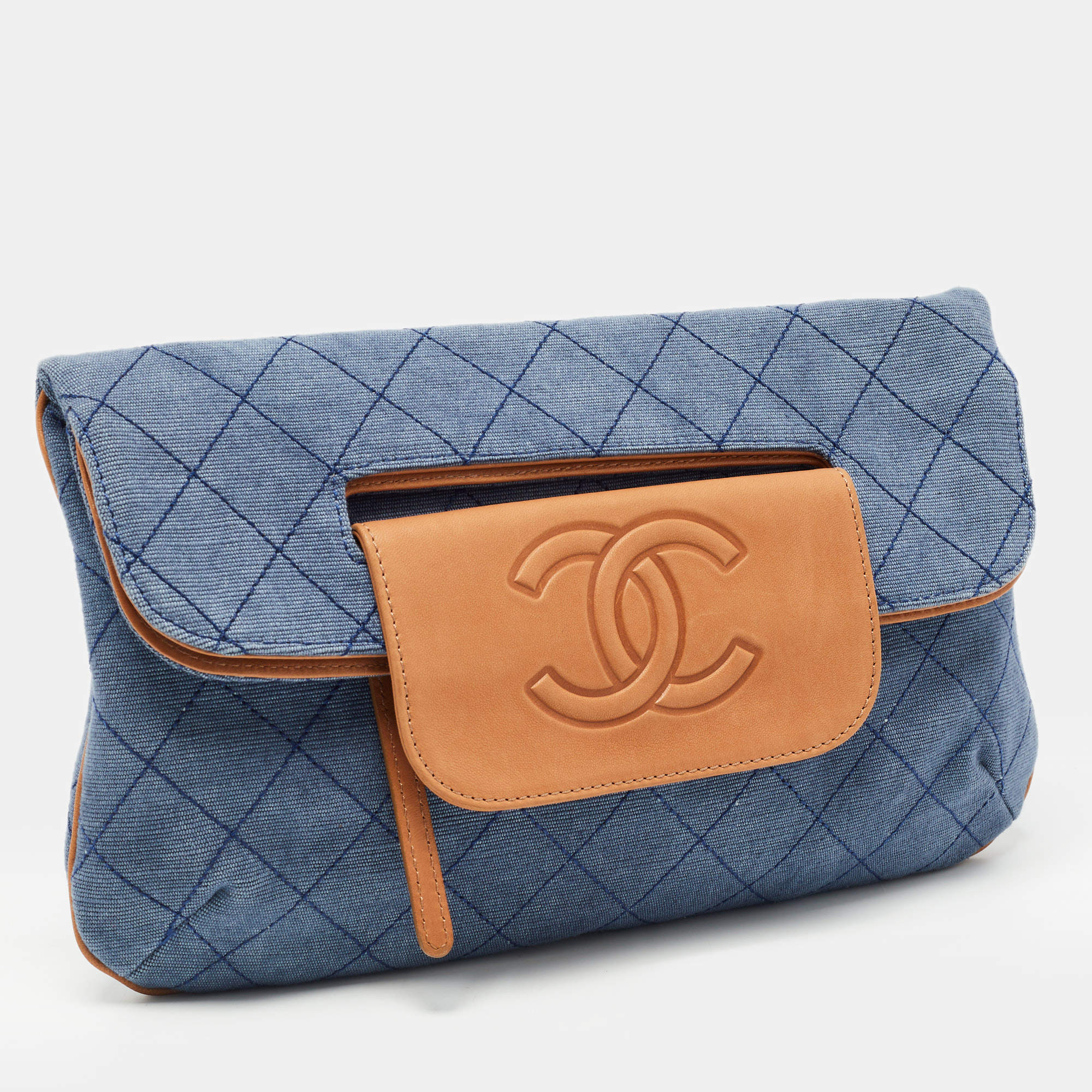 Chanel Blue/Tan Quilted Denim and Leather CC Flap Clutch Chanel | TLC