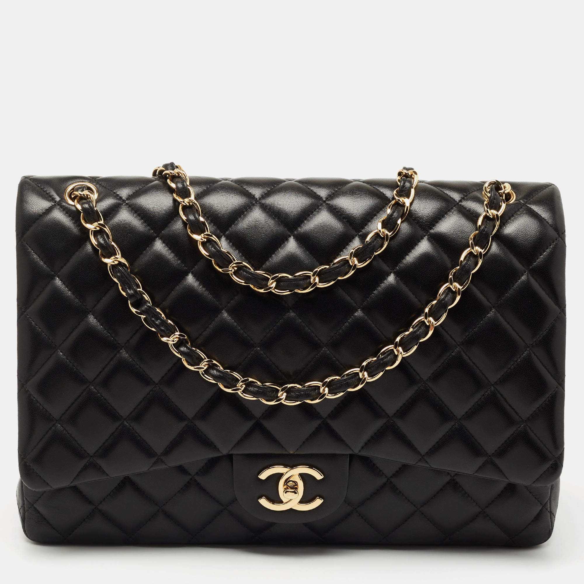 Chanel Black Leather Maxi Classic Double Flap Shoulder Bag