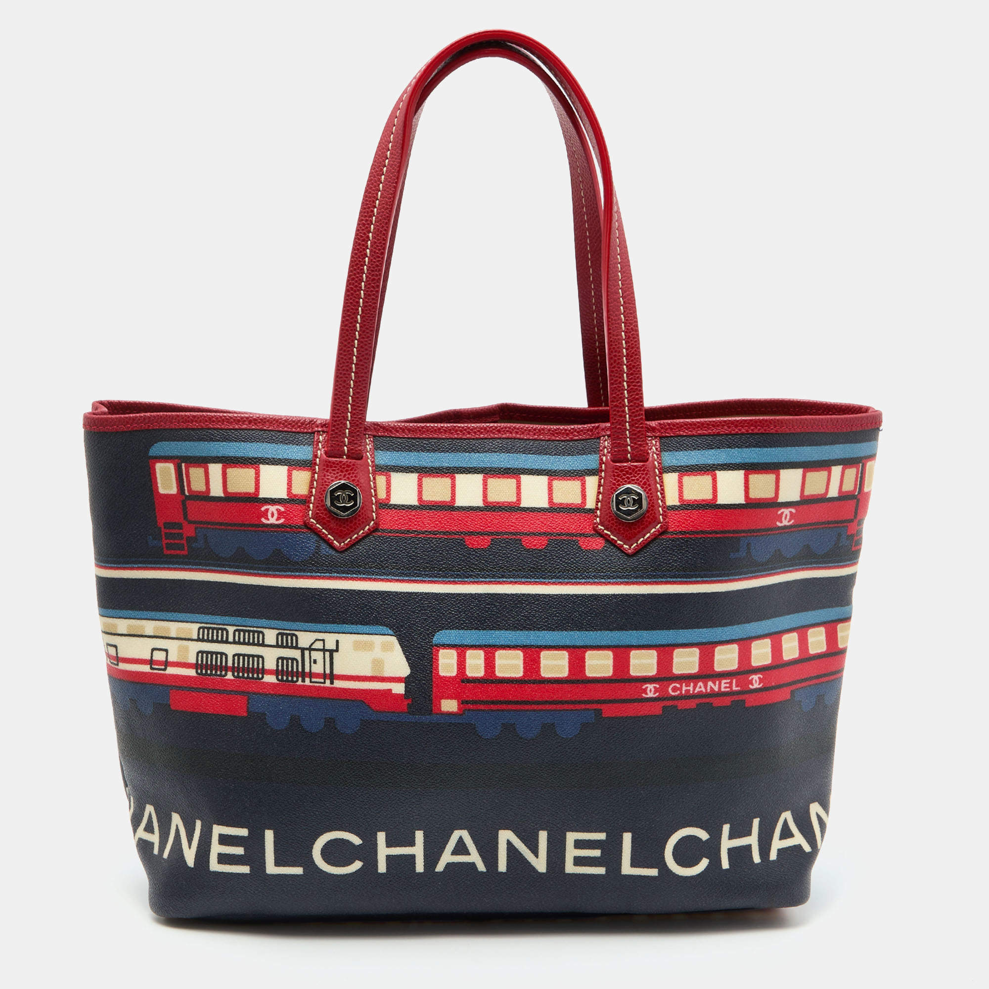 Pre Owned Chanel Multicolor Printed Coated Canvas and Leather Le Train Tote